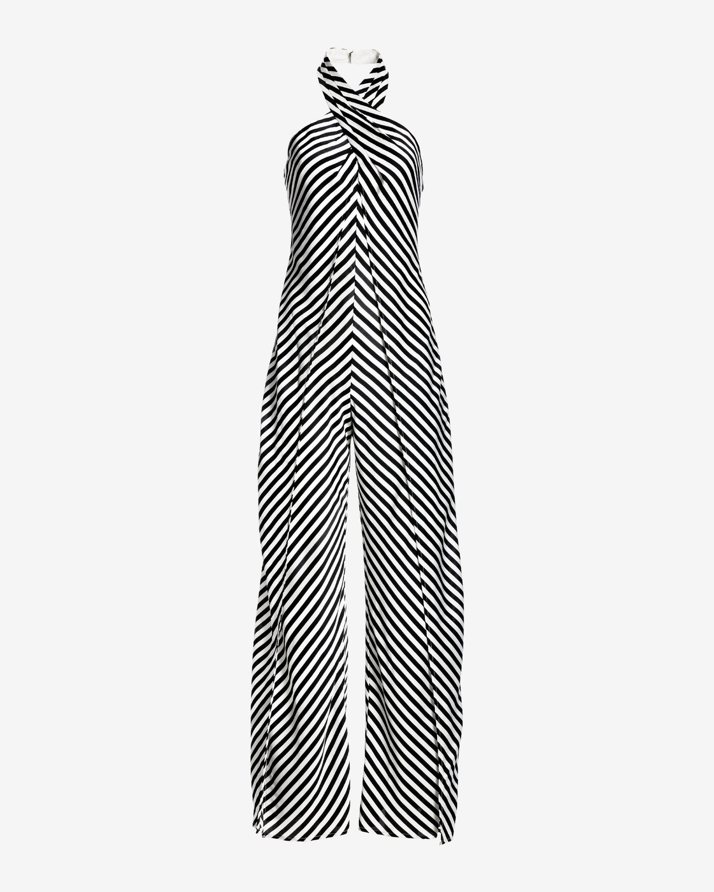 Contrast Stripe Woven Overlay Halter Jumpsuit Black/White