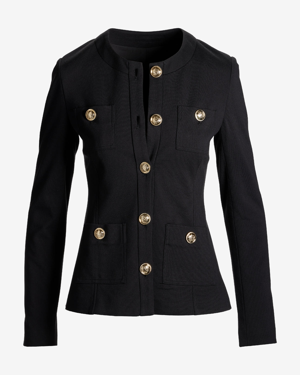 Ultimate Ponte Crest Button Collarless Jacket Black