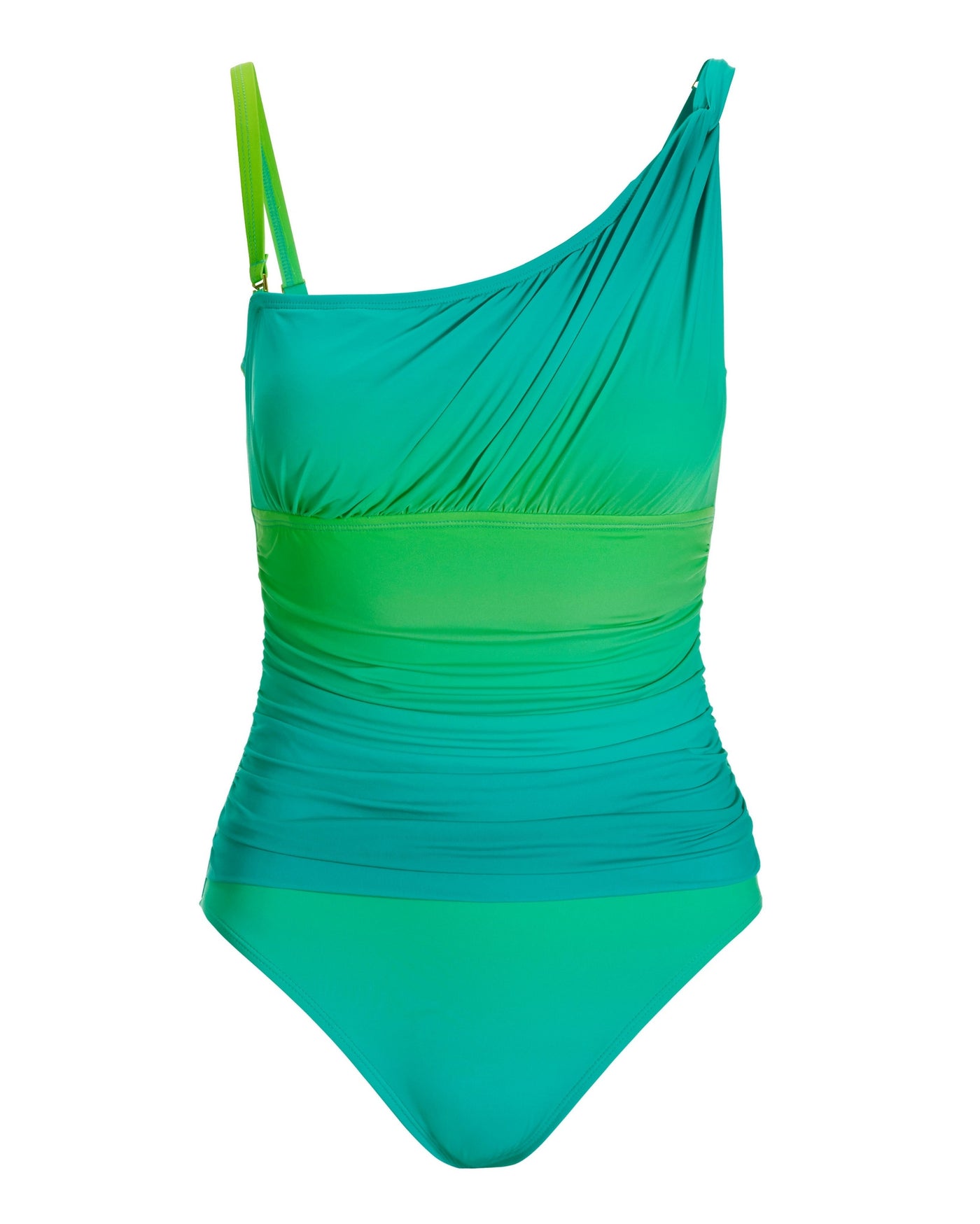 Ombre One-Shoulder Twist One-Piece Swimsuit Blue Green