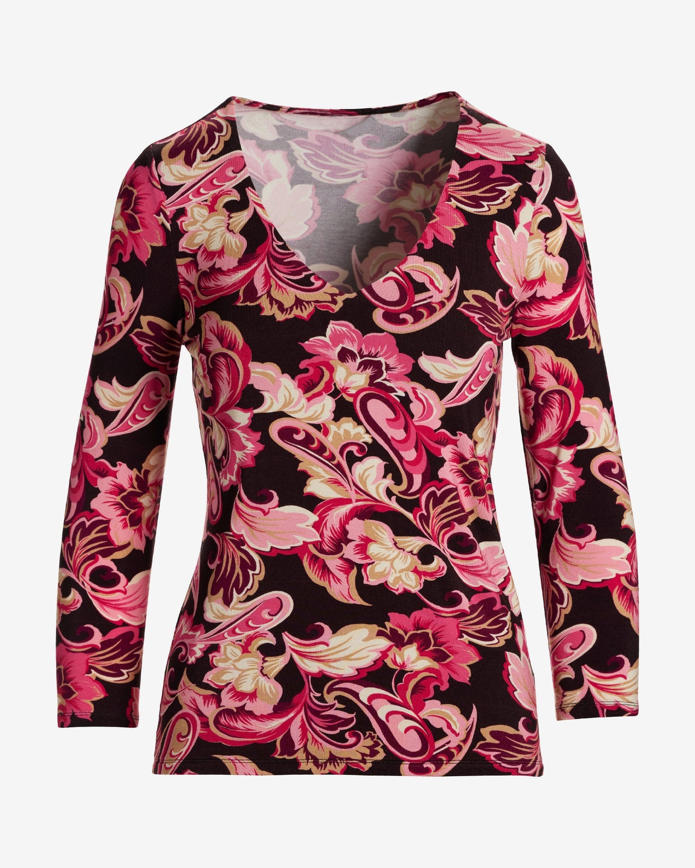 Effortless Print V Neck Three Quarter Top Autumntime Paisley