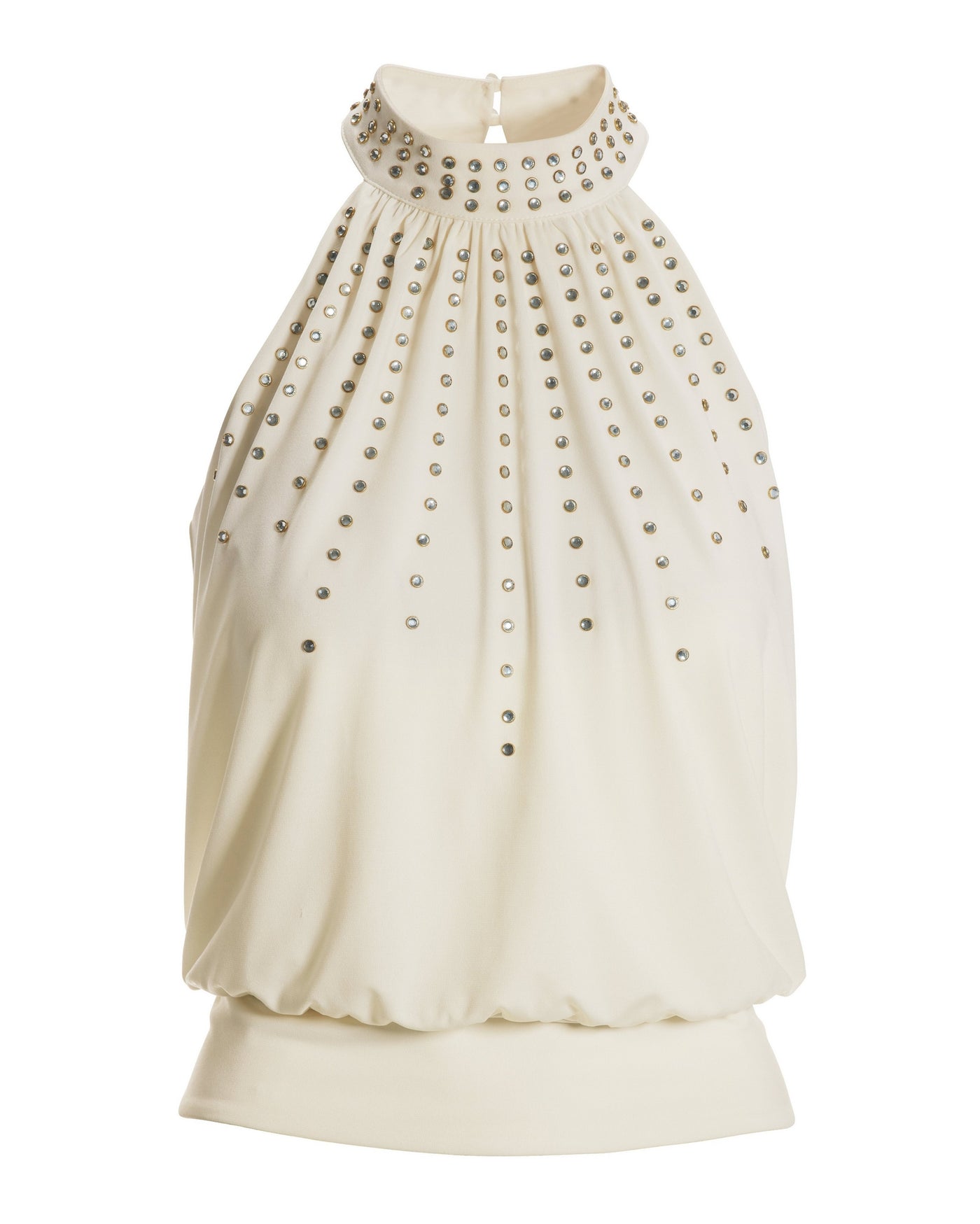 So Chic Embellished High Neck Blouson Top Off White