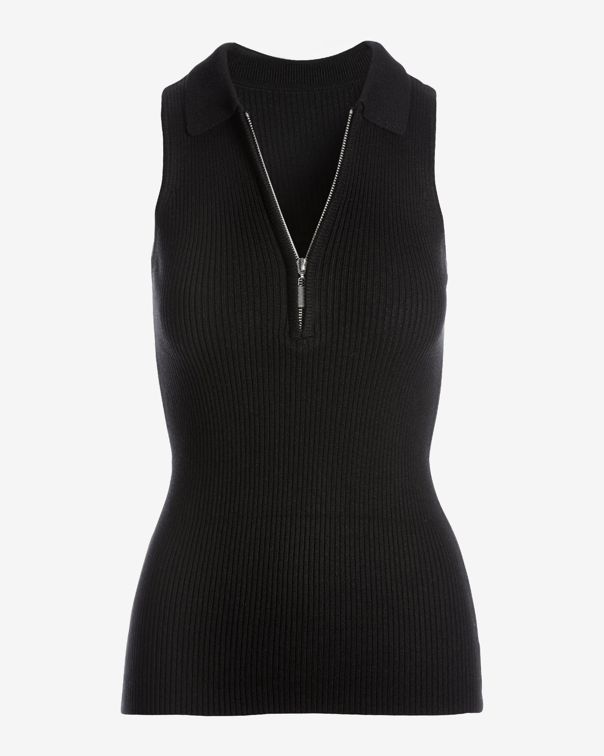 Sleeveless Ribbed Half-Zip Sweater Black