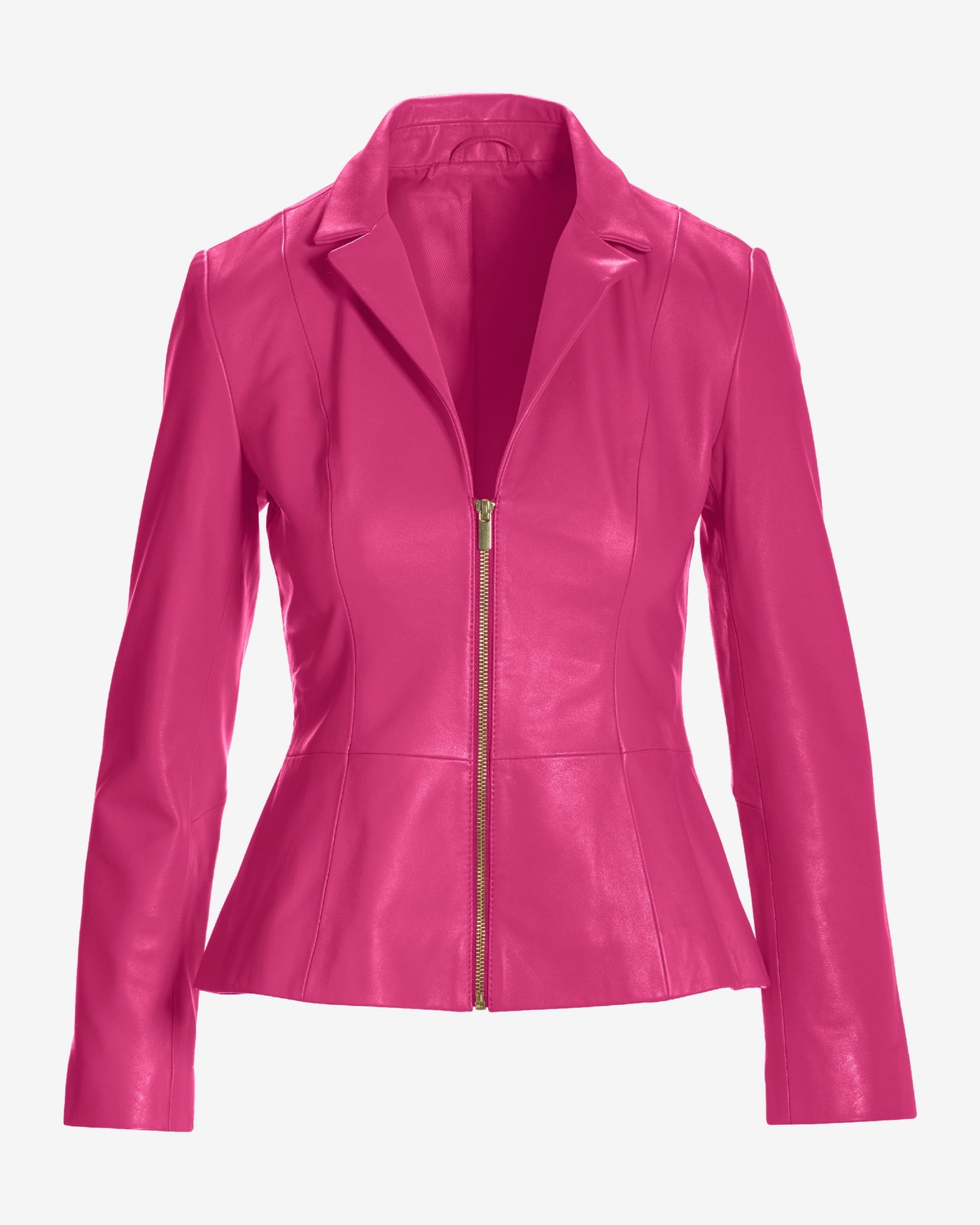 Genuine Leather Zip Collared Peplum Jacket Love Potion