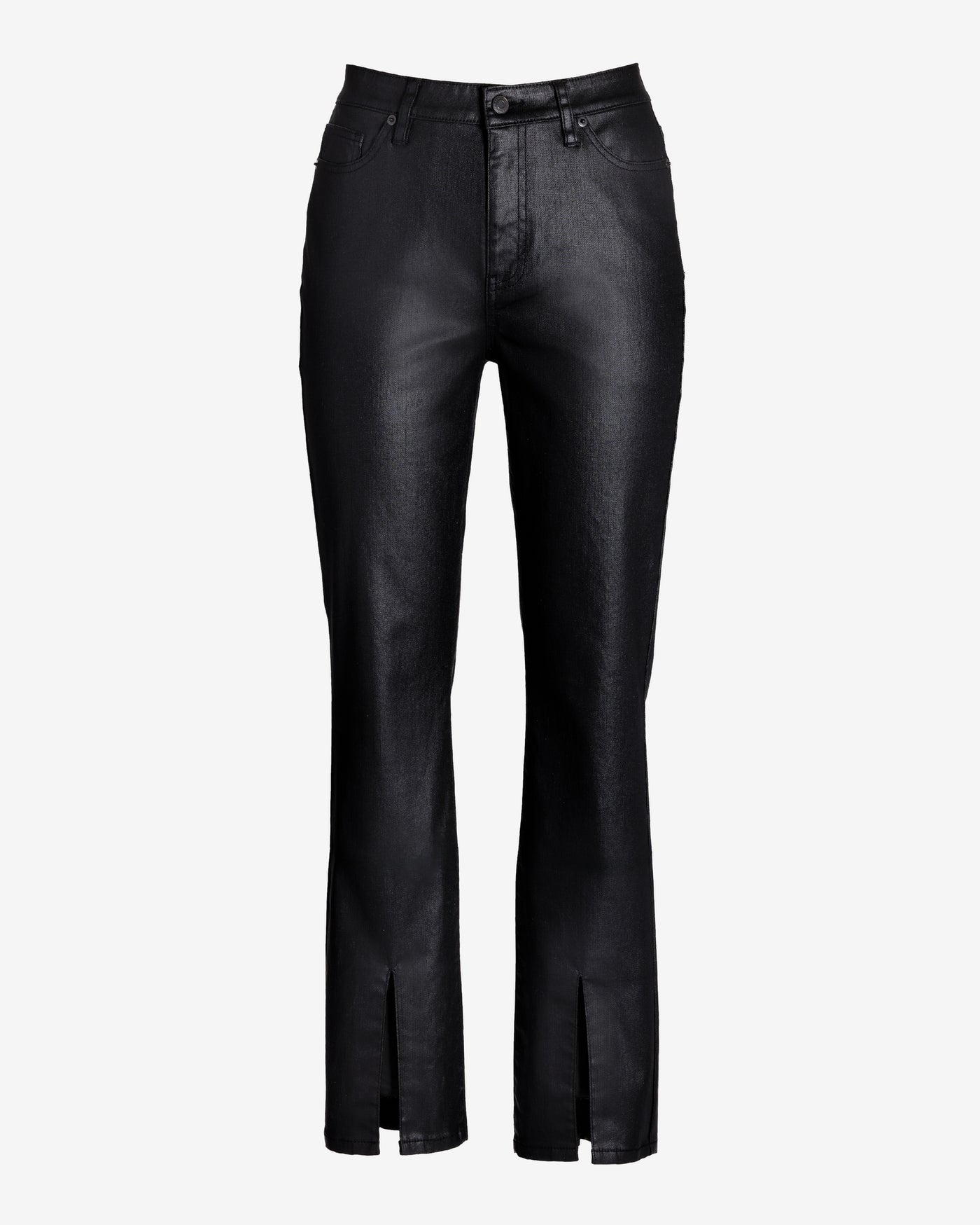Newport High Rise Slit Front Coated Slim Straight Jean Black