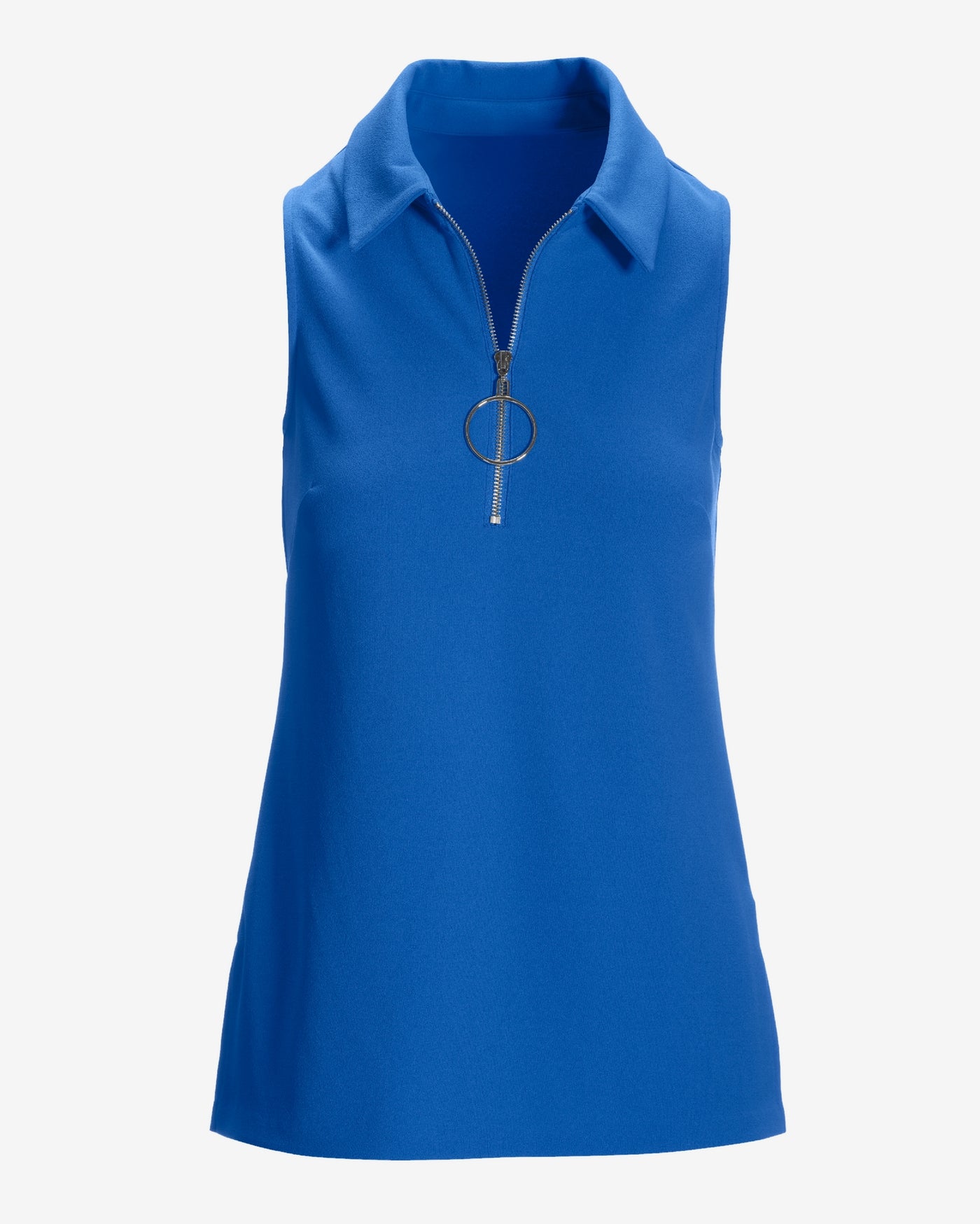 Collared Zip-Up Sleeveless Knit Top Palace Blue