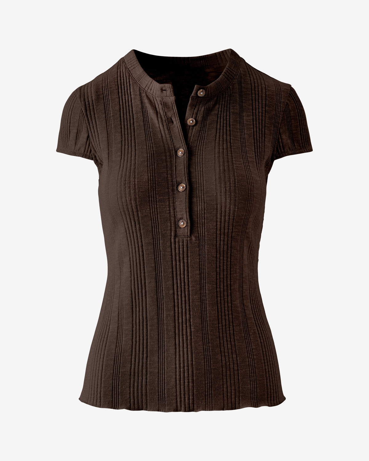 Variegated Rib Knit Short Sleeve Henley Safari Brown