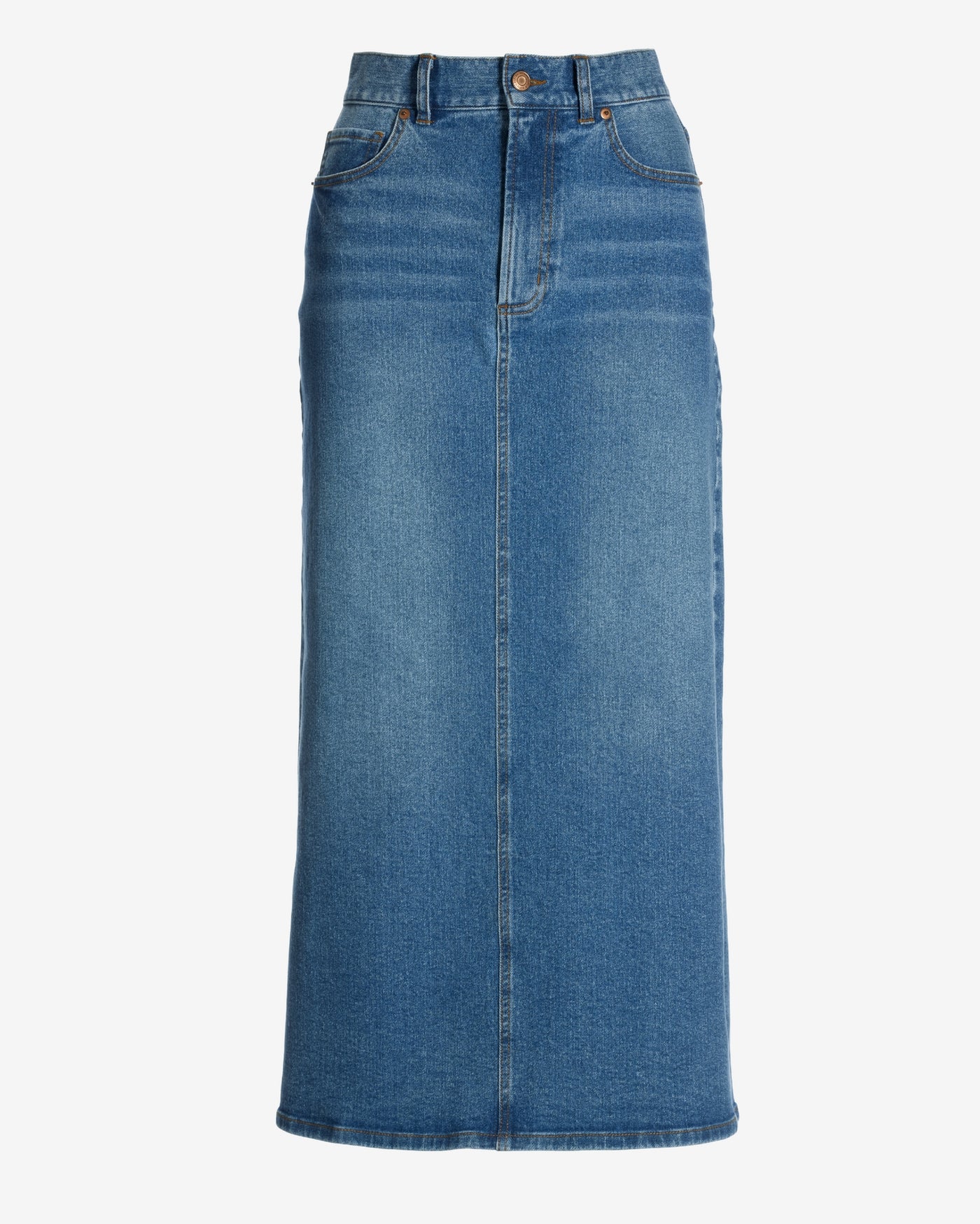 Proper Denim Five Pocket Midi Skirt Medium Wash