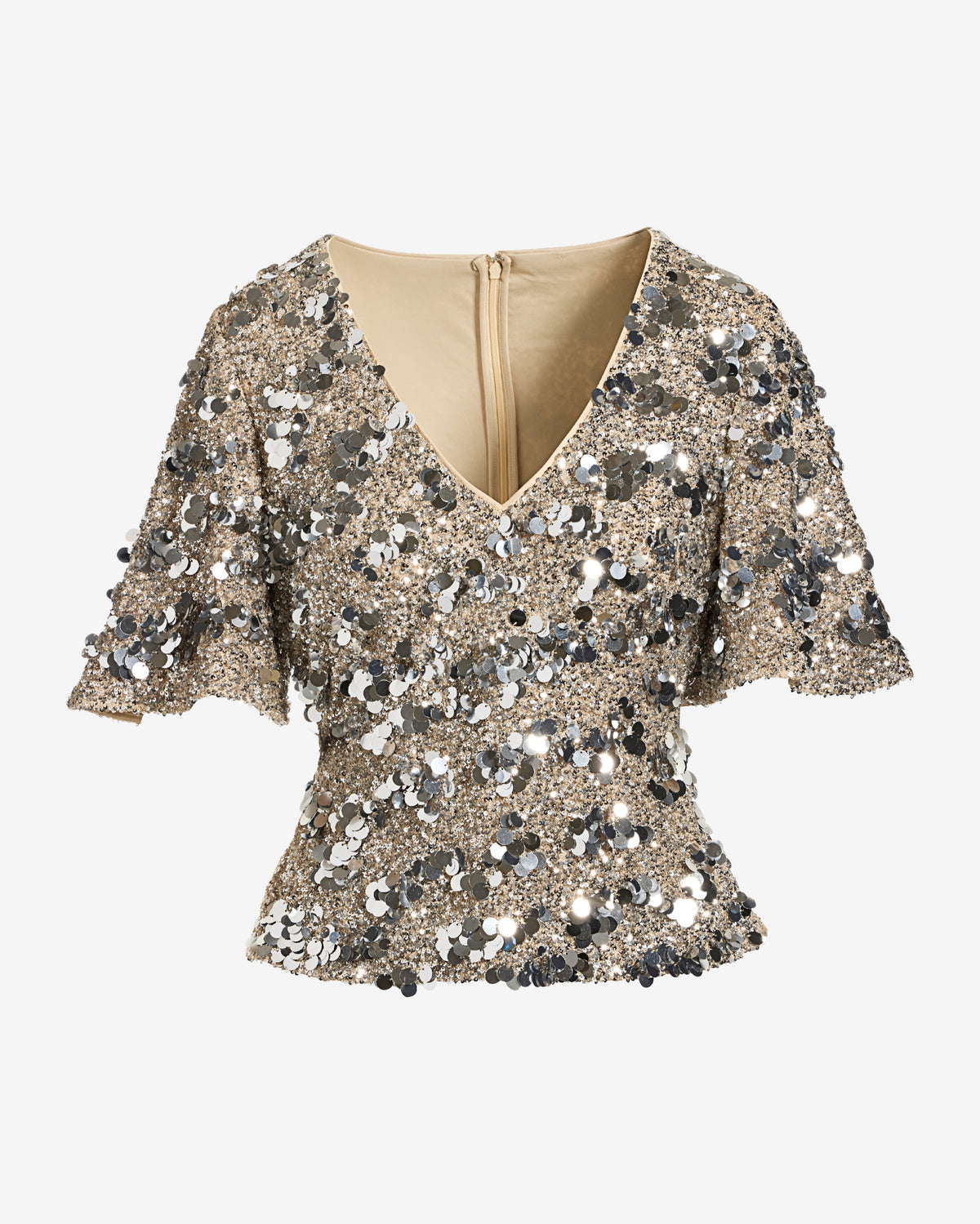 Sequin Paillette Knit Top White Silver