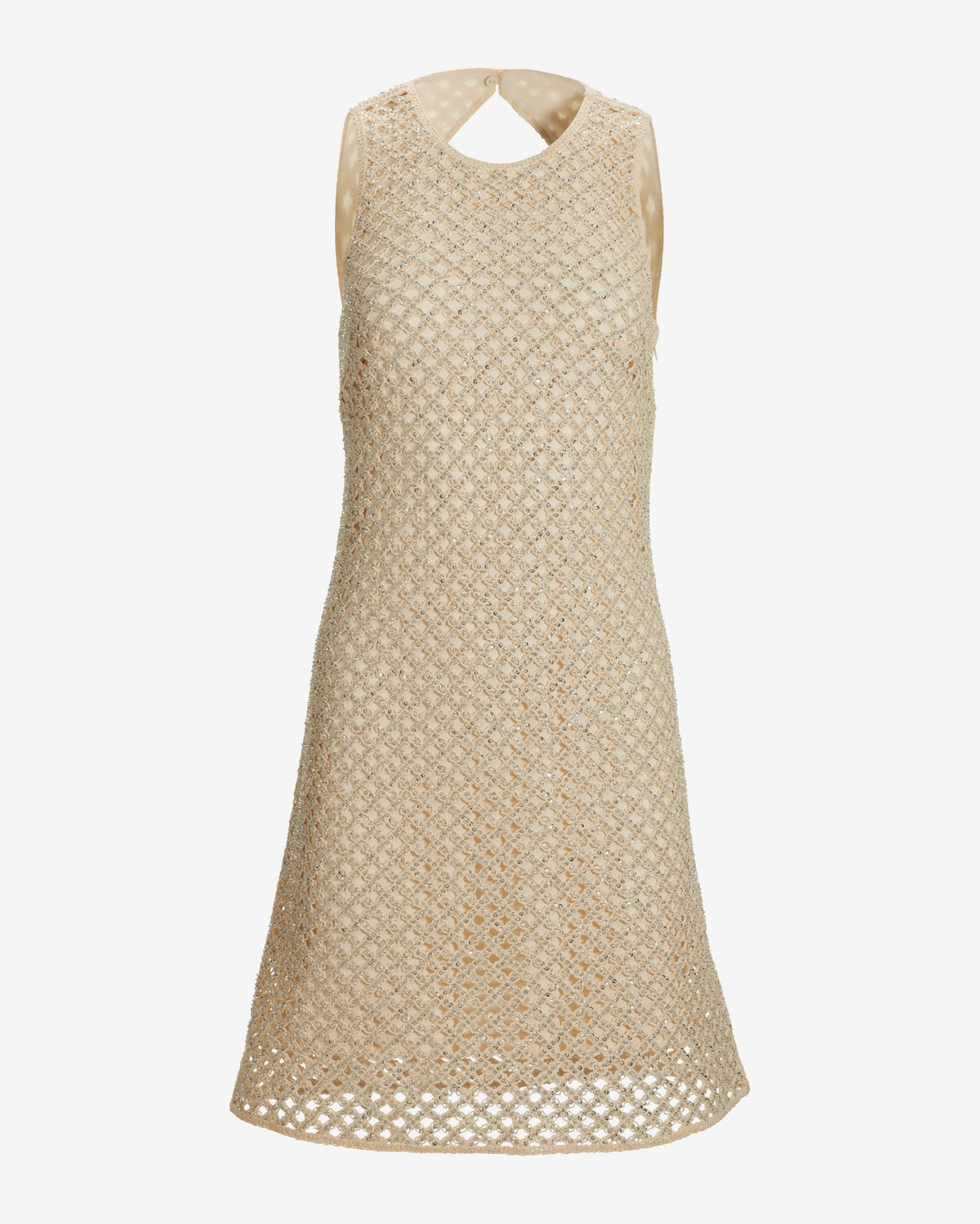 Sequin Embellished Crochet Sheath Dress Neutral