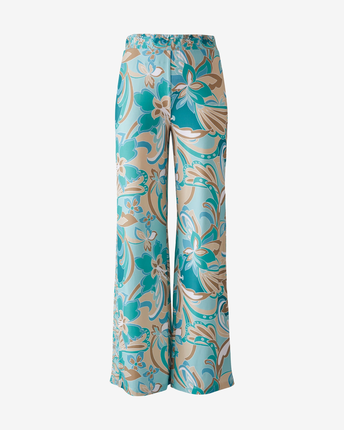 Border Abstract Print Side Slit Pant Agua Abstract