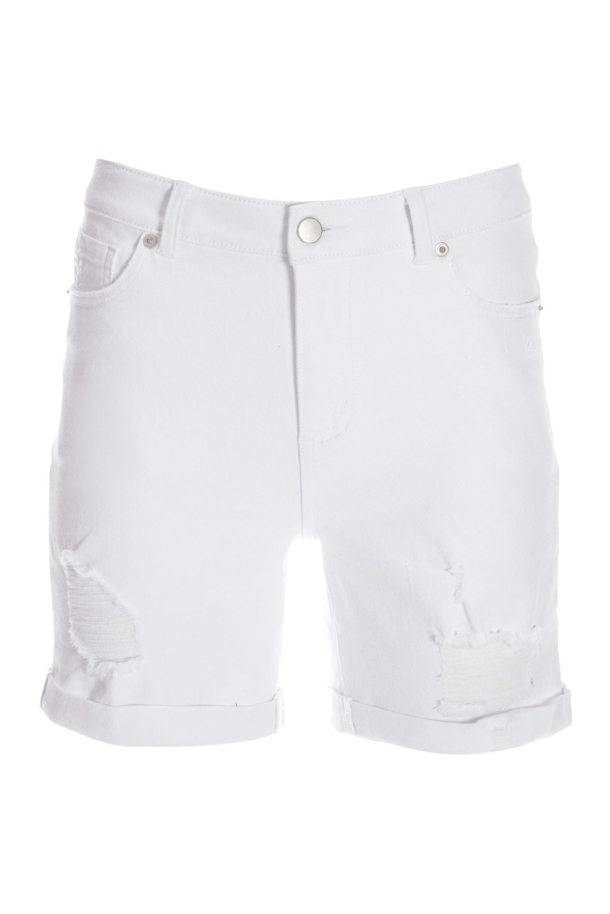 Distressed rolled Cuff denim Short White