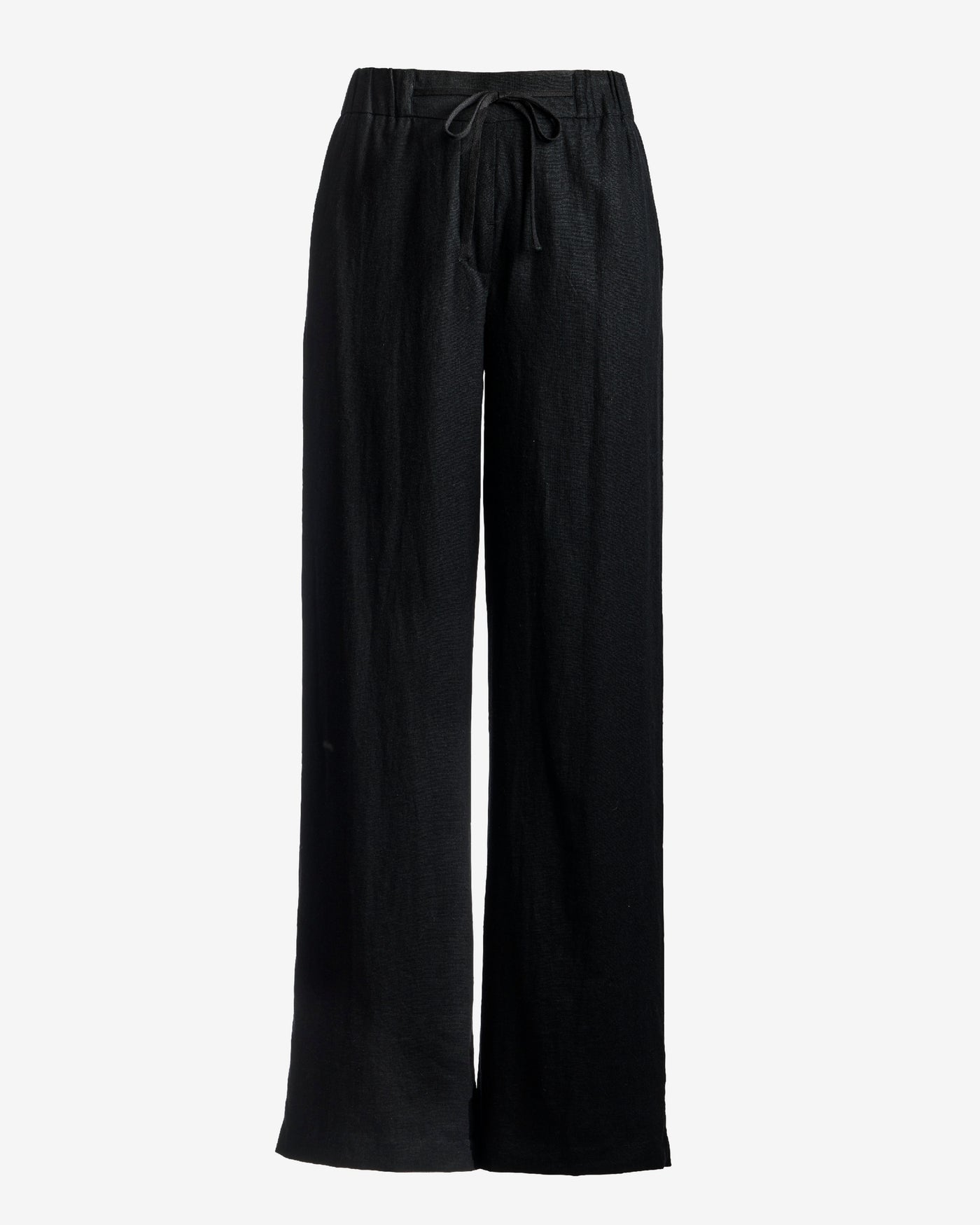 Malibu Wide Leg Drawstring Linen Pant Black