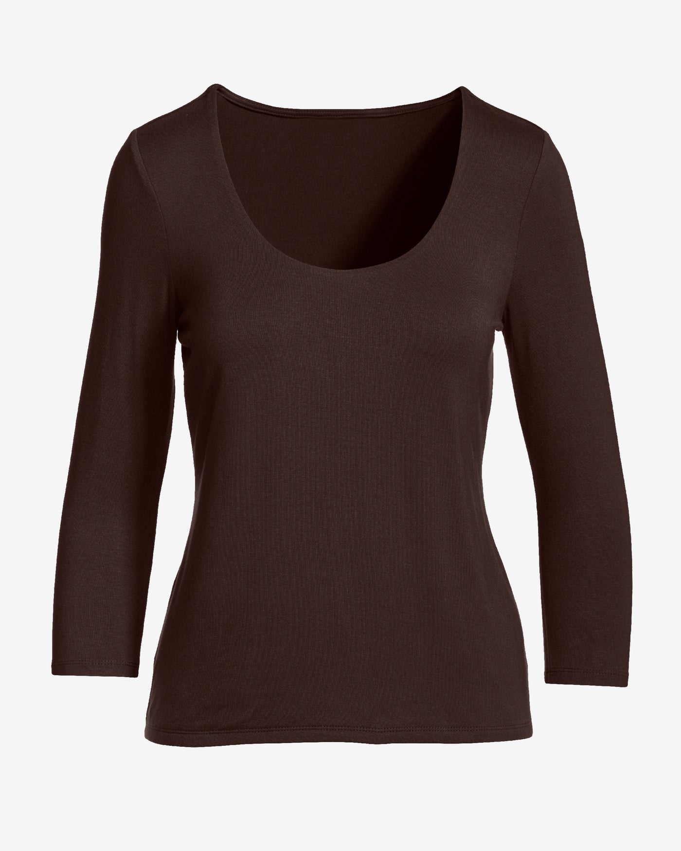 So Effortless Three Quarter Sleeve Scoop Neck Top Safari Brown