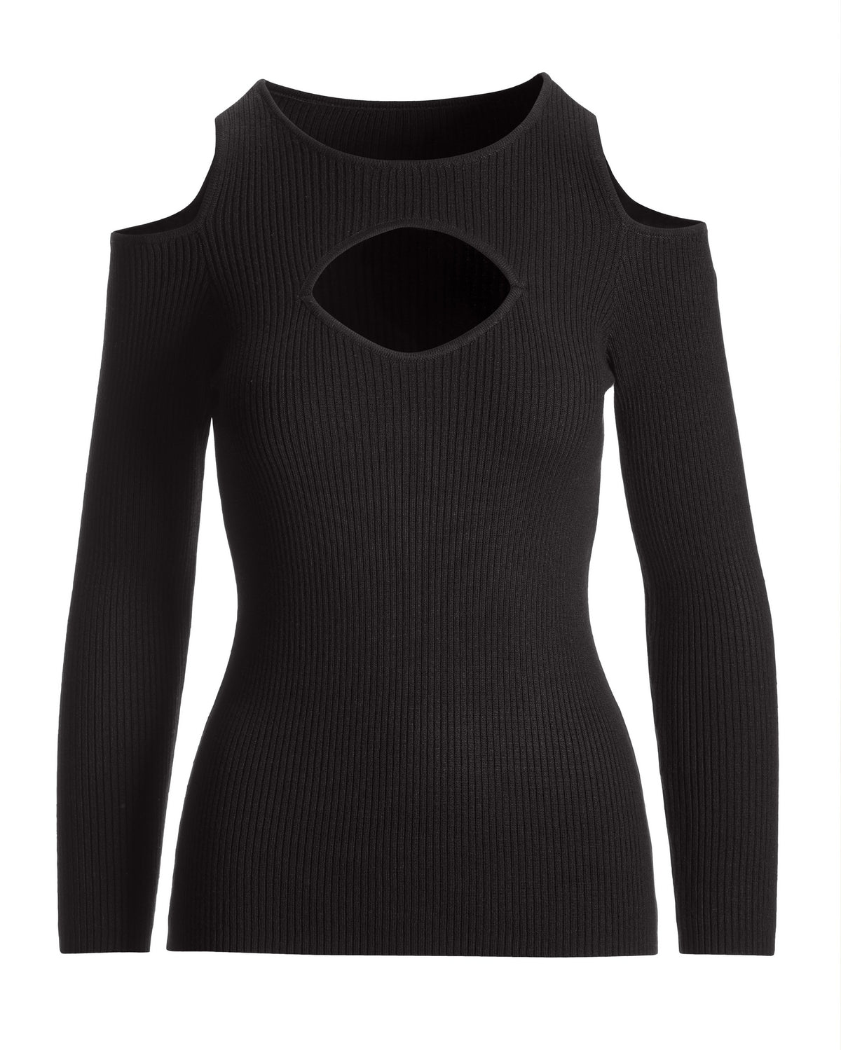 Ribbed Cut Out Cold Shoulder Sweater Black