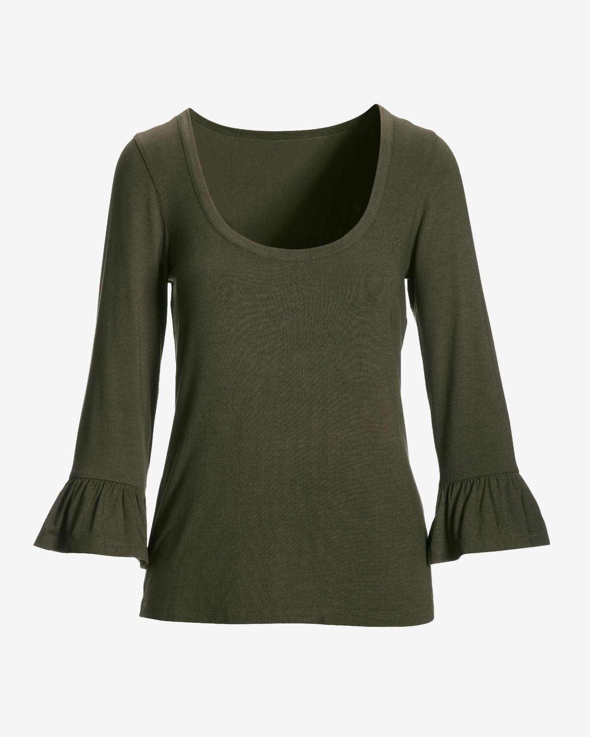 So Effortless Flare Sleeve Scoop Neck Knit Top Olive Night