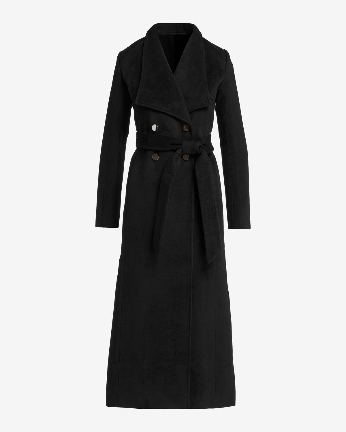 Luxe Shawl Collar Full Length Double Breasted Coat Black