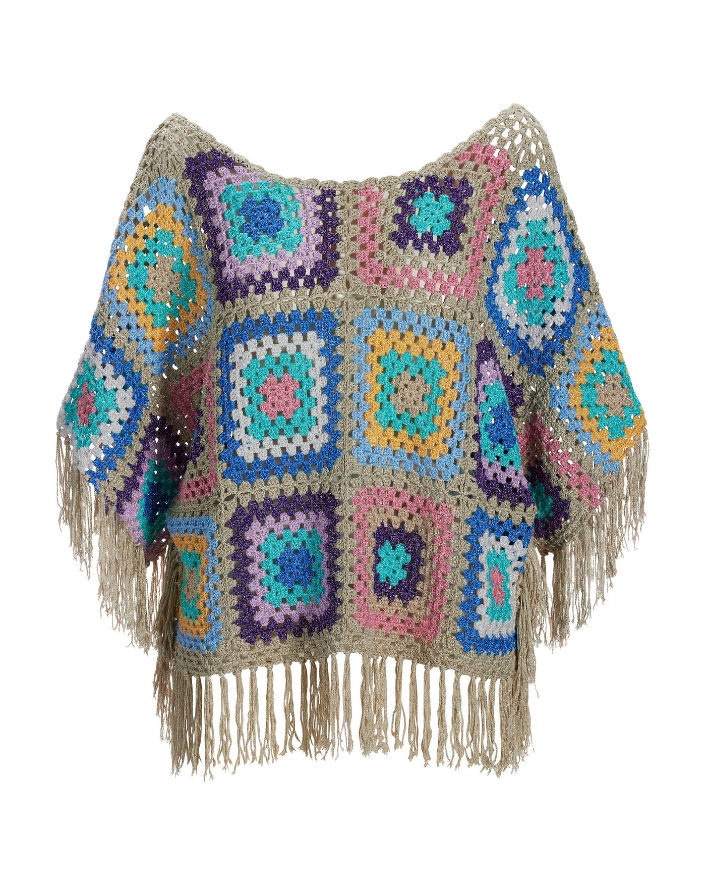 Lurex Slouchy Crochet Poncho Multi