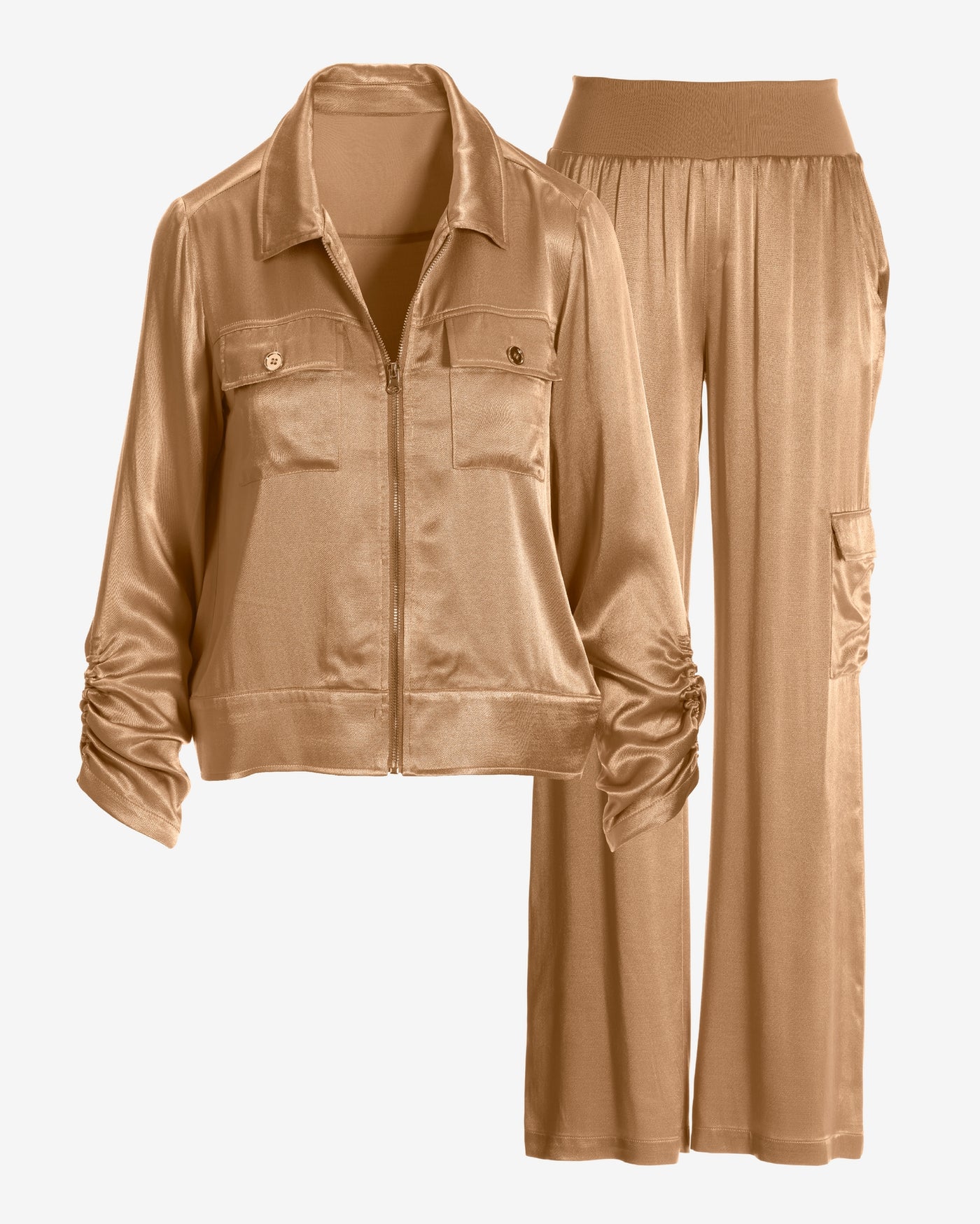 Charmeuse Utility Zip Wide Leg Cargo Set Champagne