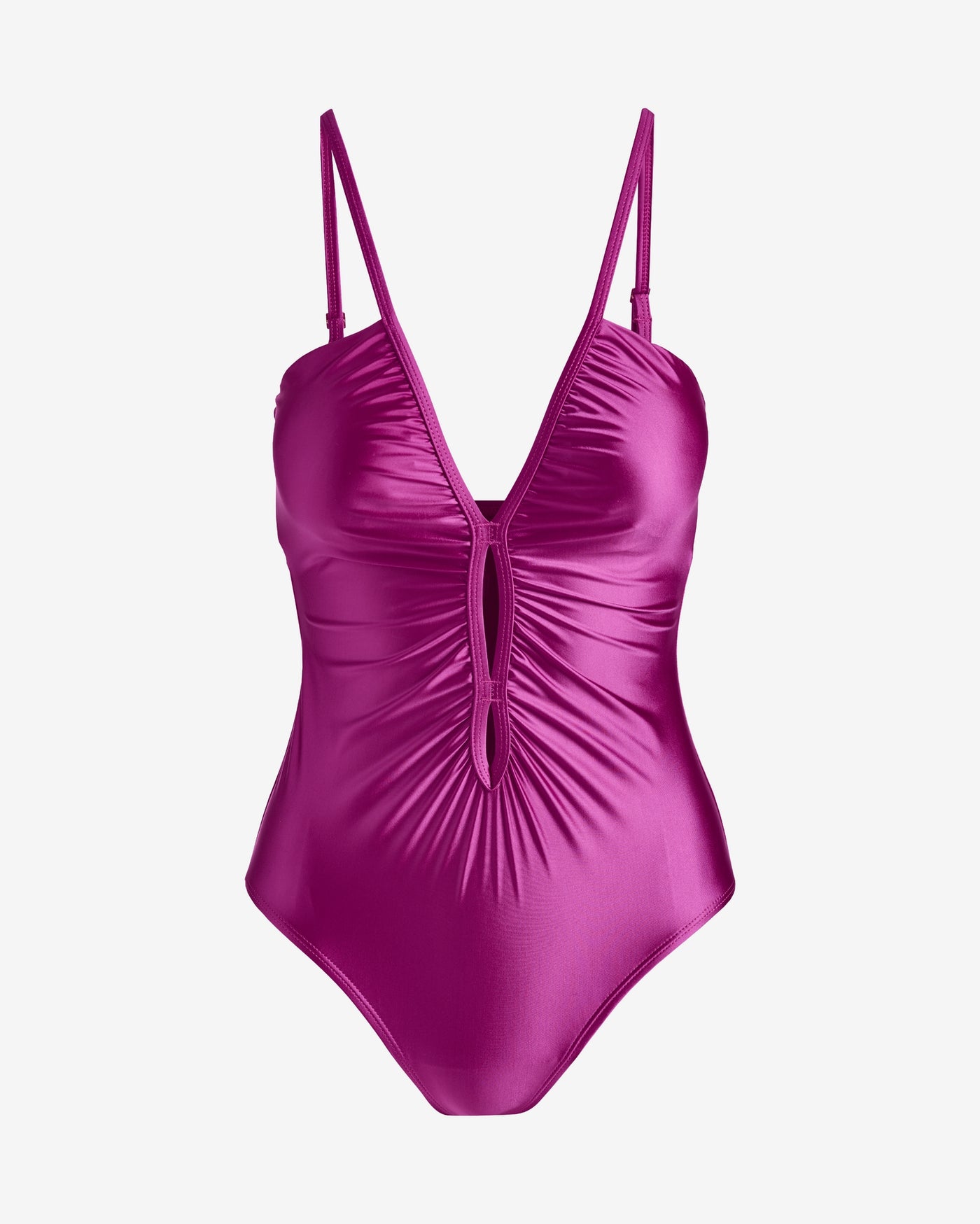 La Blanca Center Ruched V-Neck One Piece Swimsuit Berry