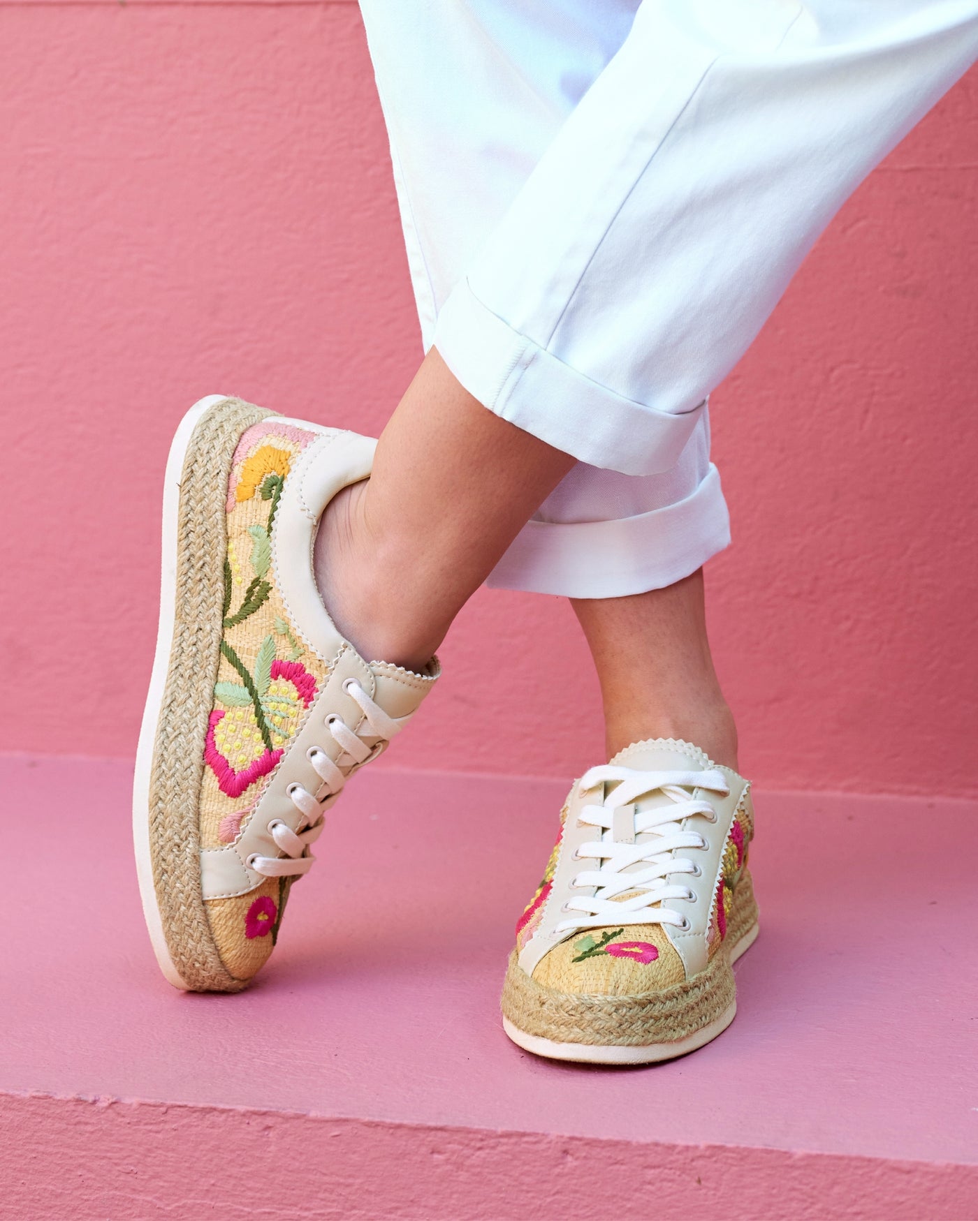 Embroidered Raffia Sneaker Multi