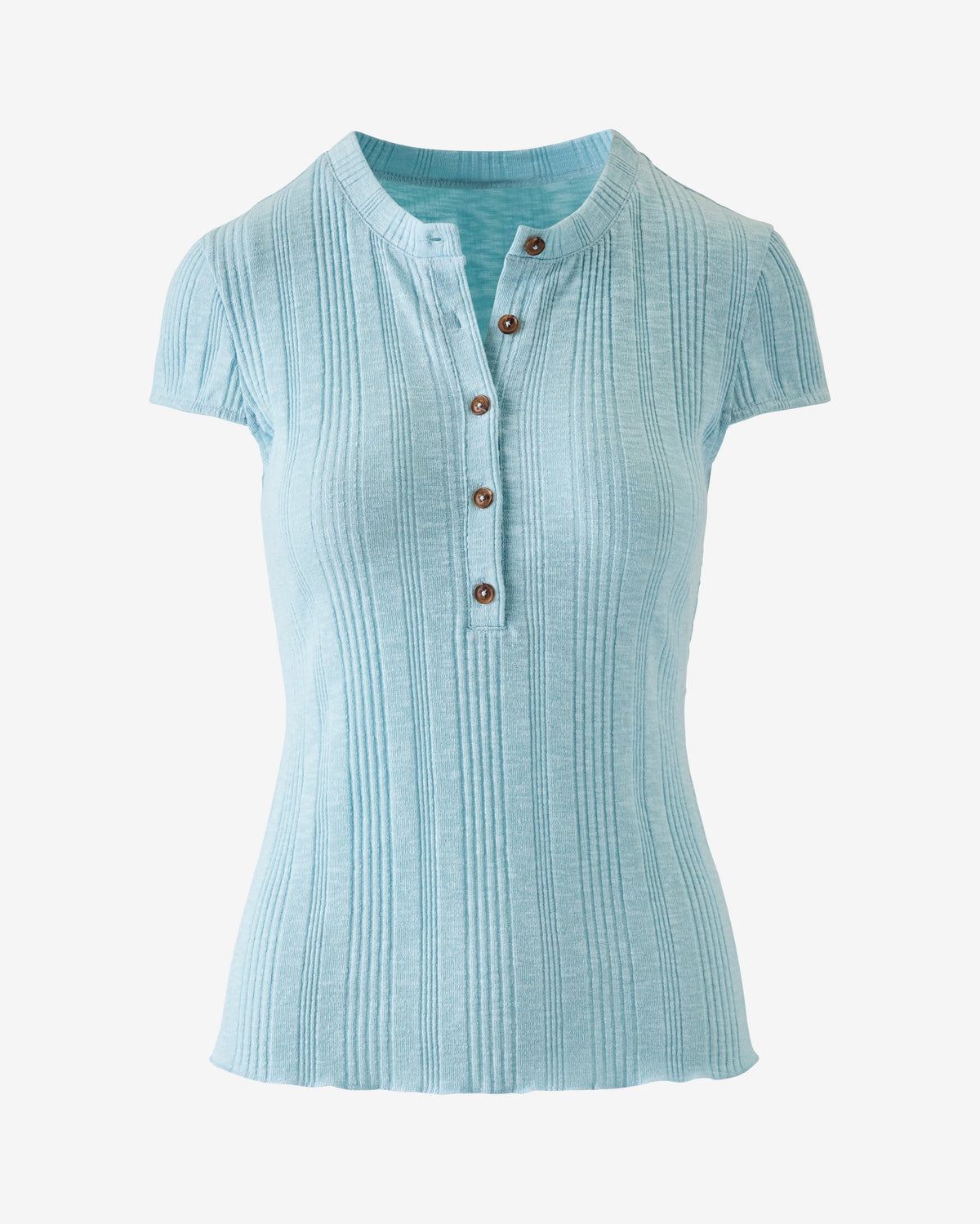 Variegated Rib Knit Short Sleeve Henley Blue Glow