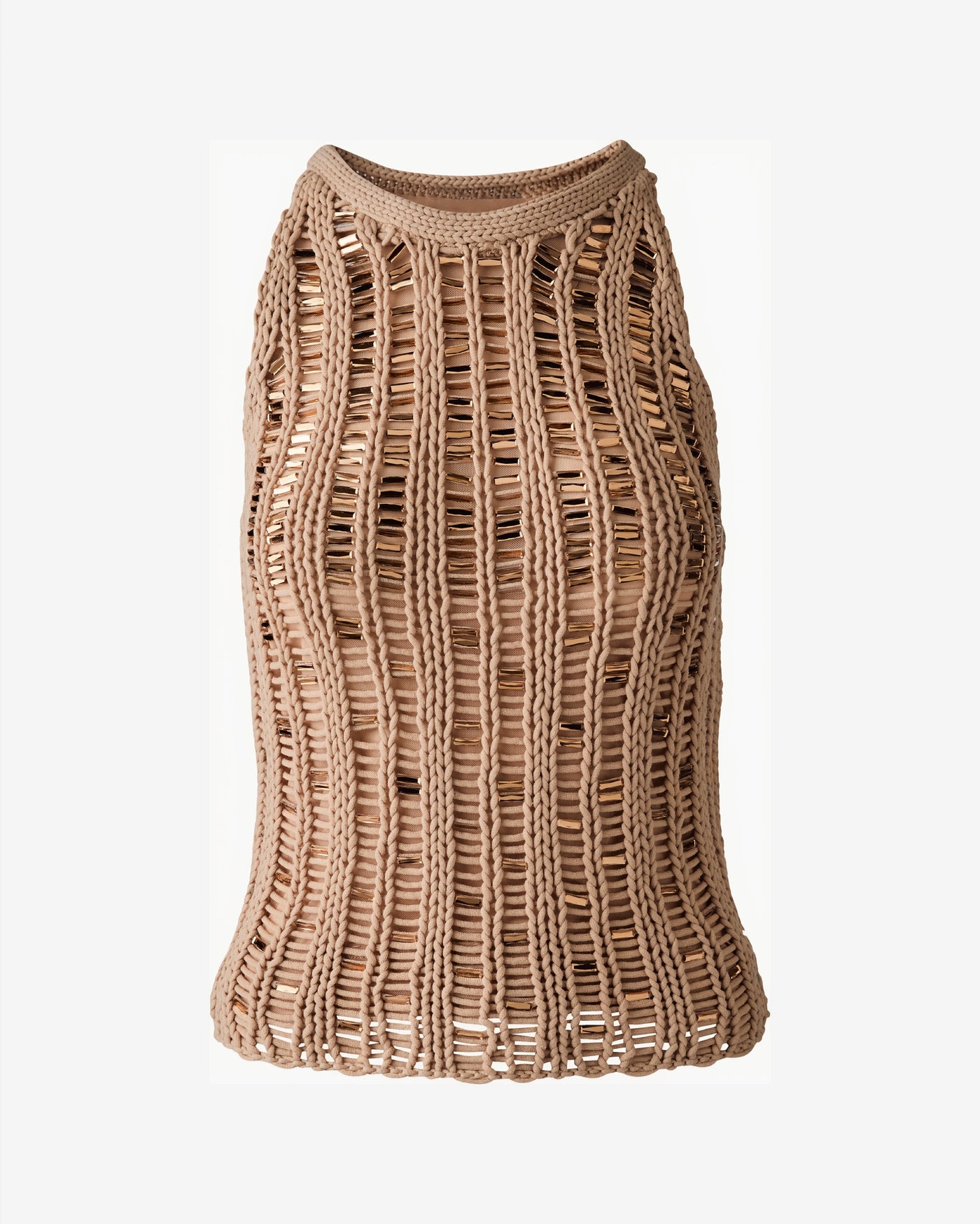 Crystal Embellished Sleeveless Sweater Sesame
