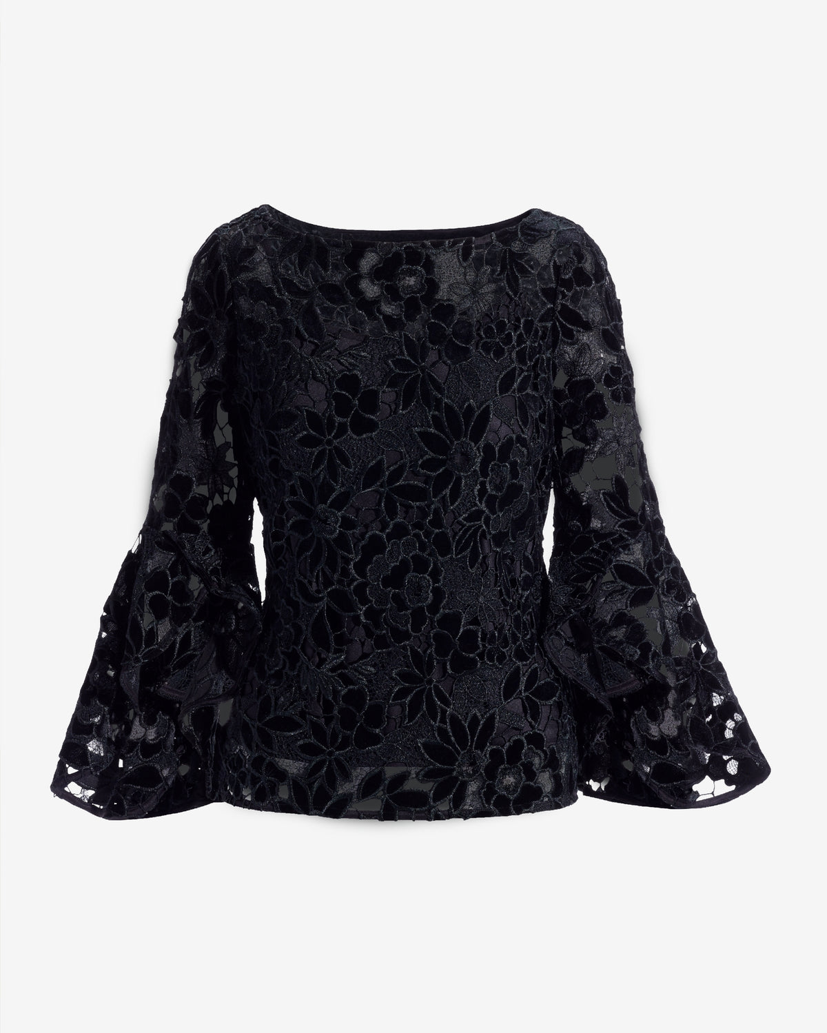Velvet Lace Drama Sleeve Blouse Black