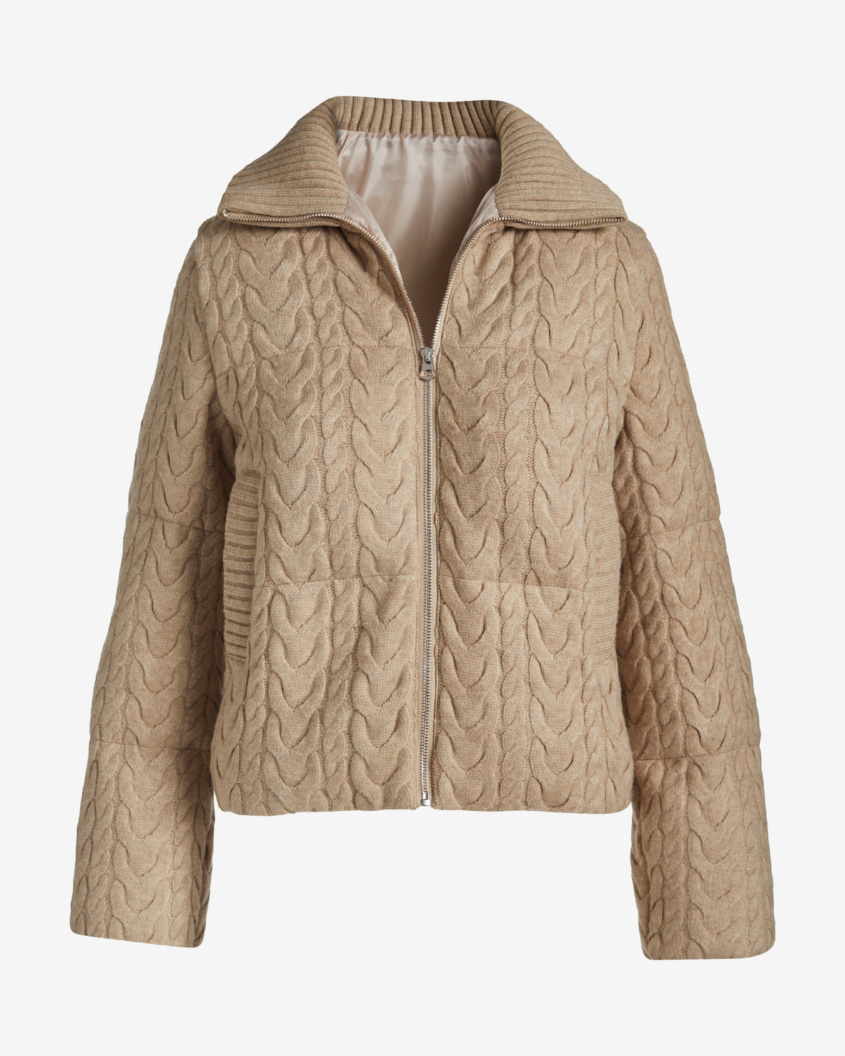 Cable Knit Puffer Coat Heathered Oatmeal