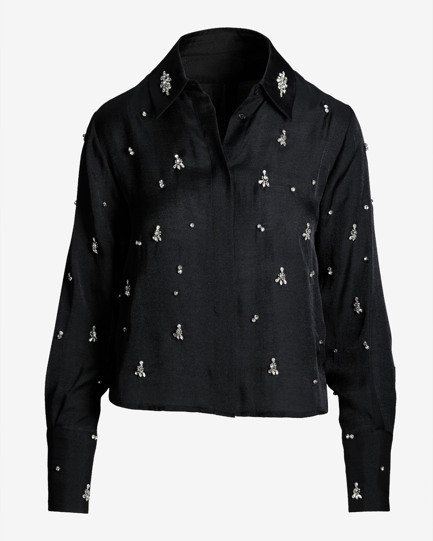 Crystal Embellished Button Up Shirt Black