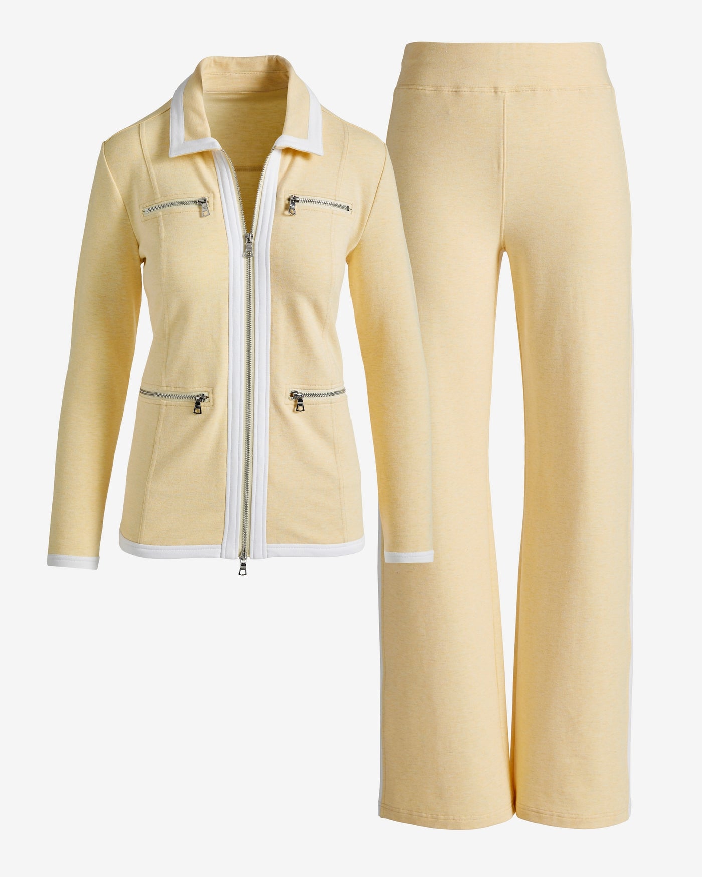 Chic Zippered Collared Sport Set Heather Yellow