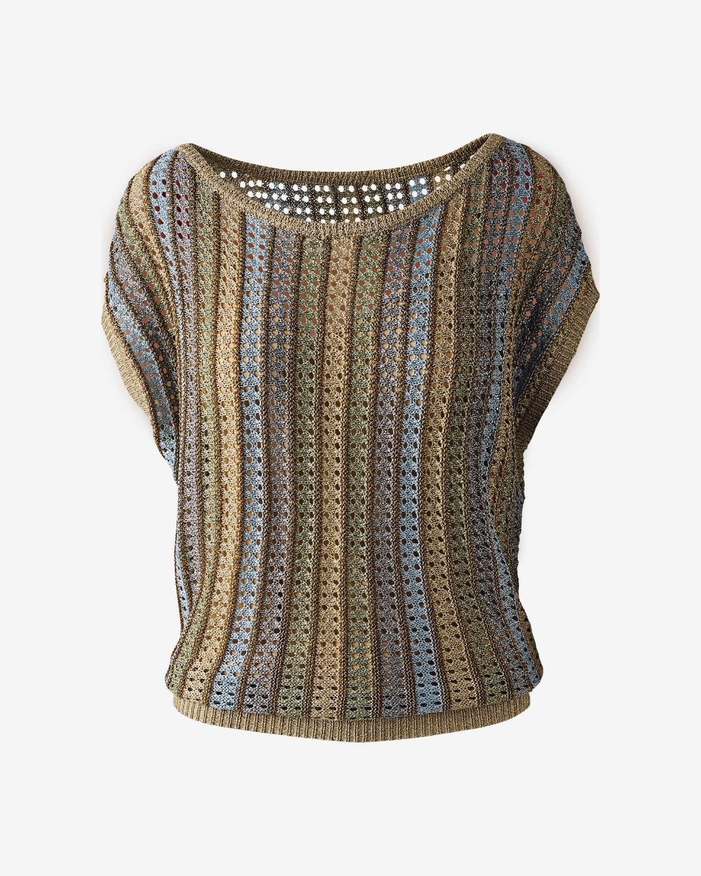 Striped Crochet Boatneck Sweater Top Multi