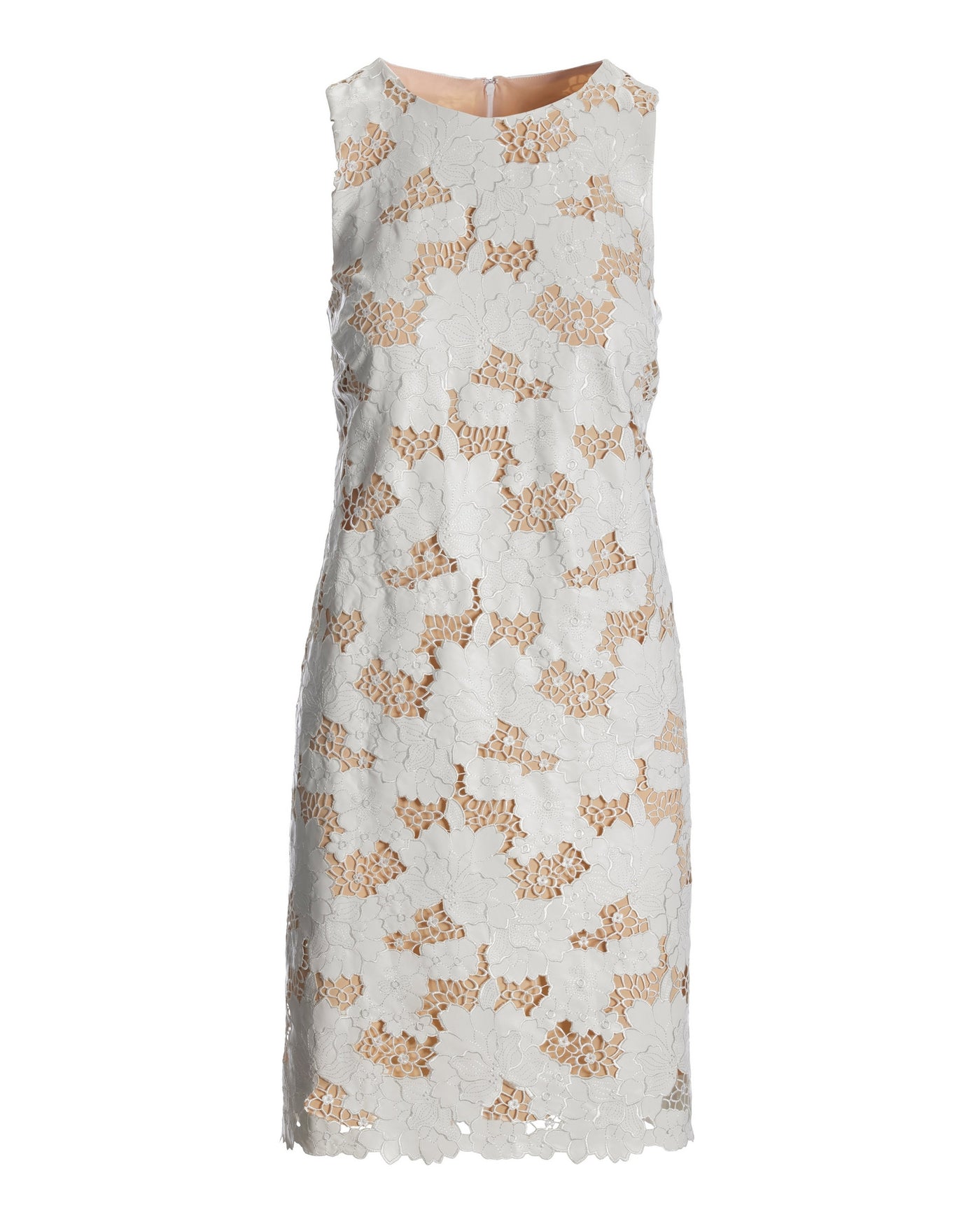 Floral Lace Sheath Dress White/Tan