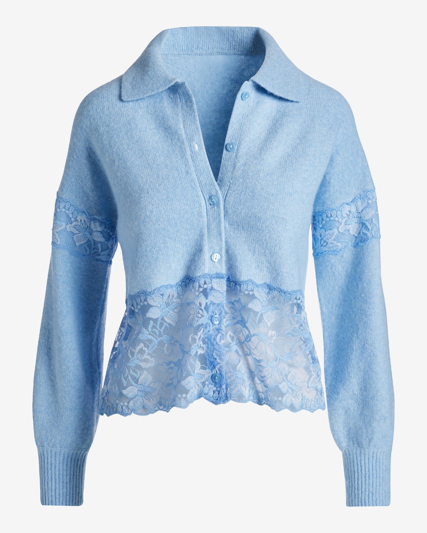Two Tone Lace Button Front Cardigan Airy Blue