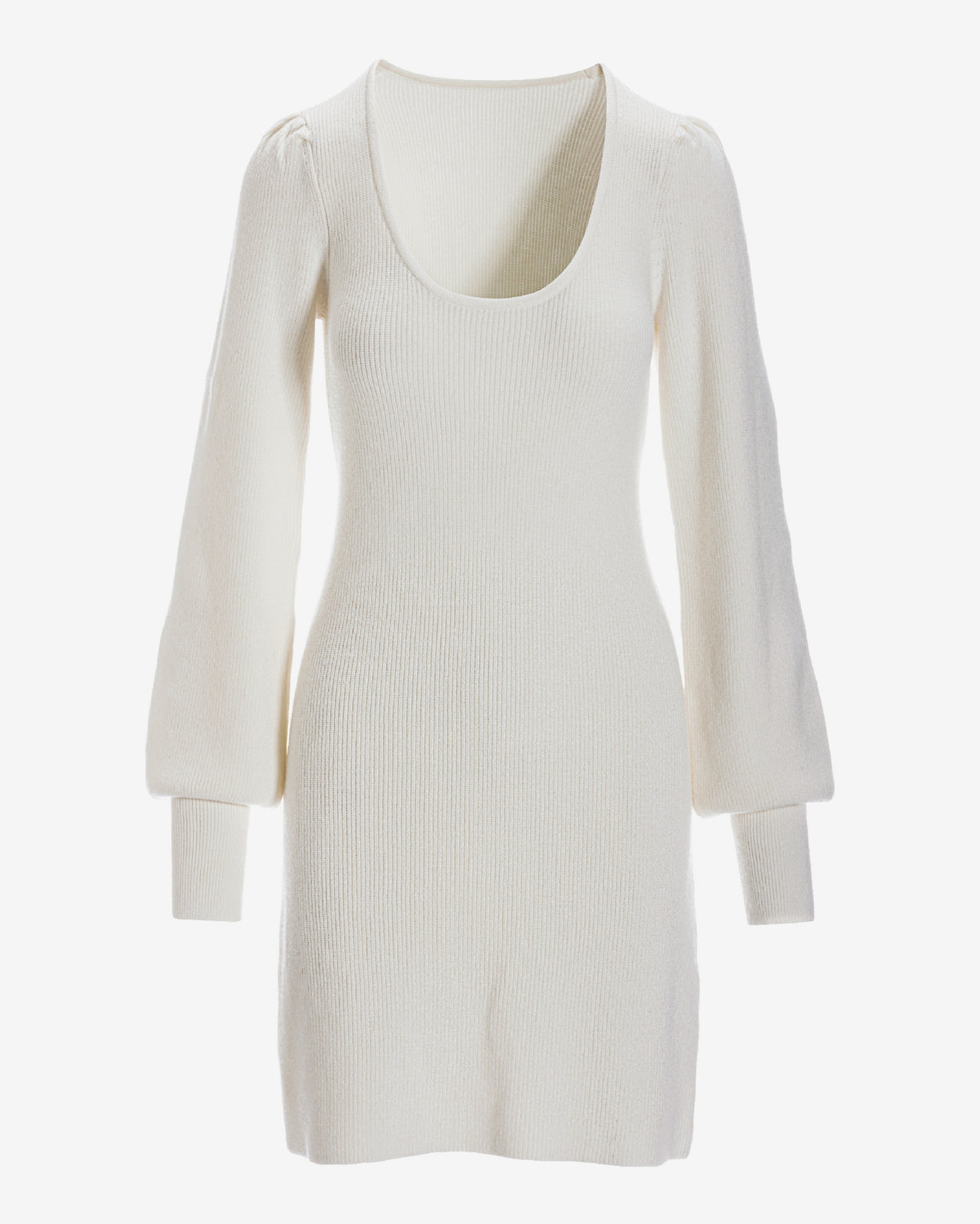 Scoop Neck Balloon Sleeve Sweater Dress Off White