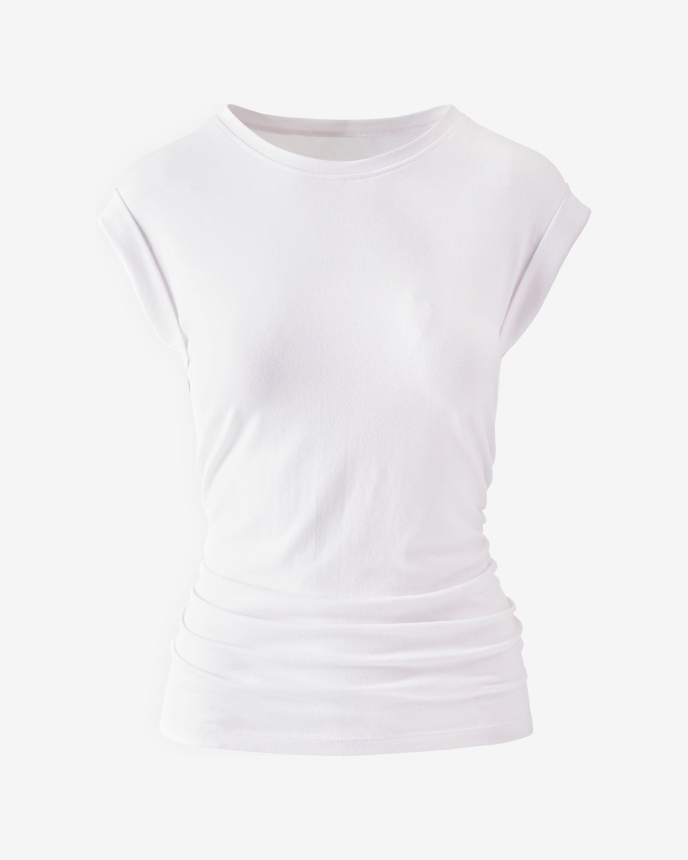 Crew Neck Shirred T- Shirt White