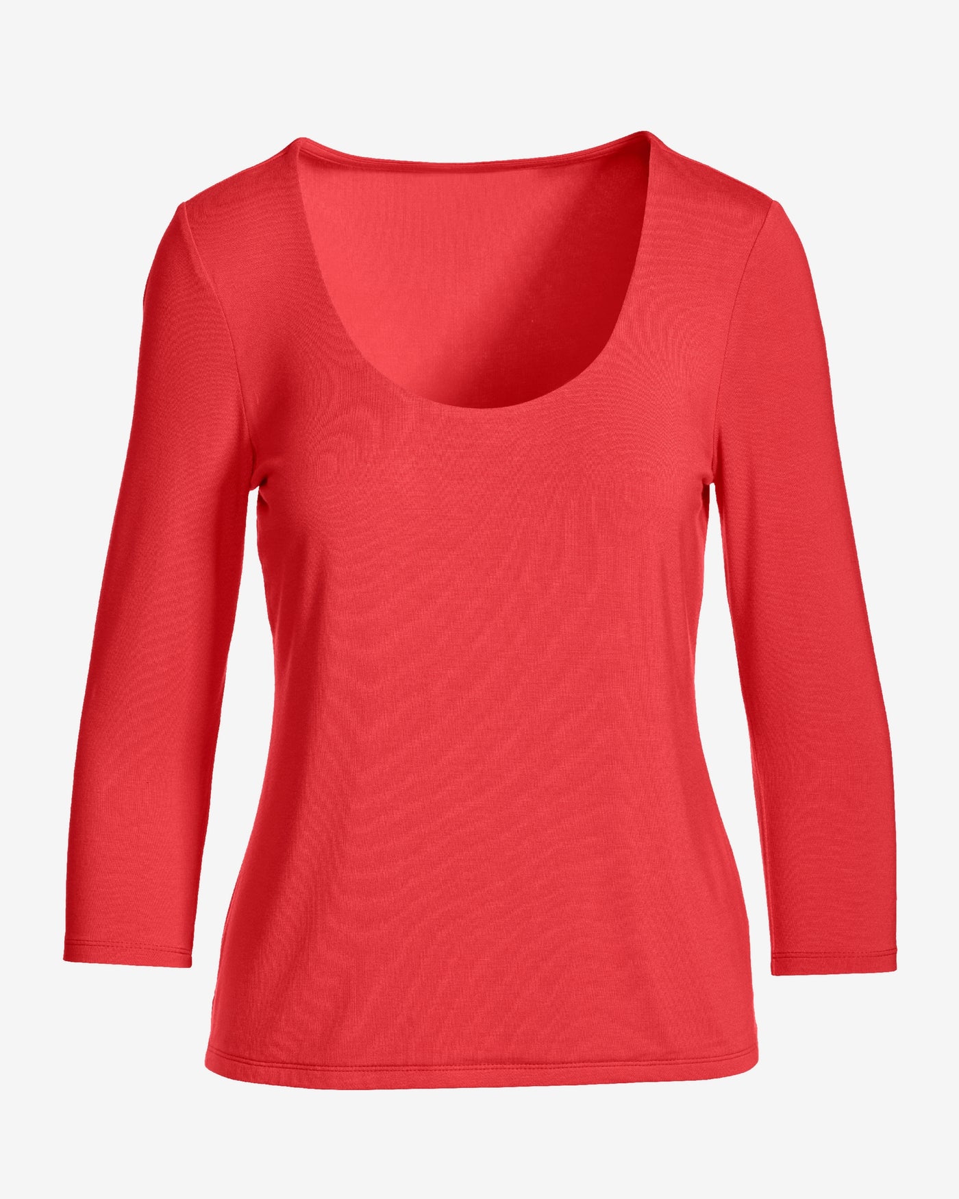 So Effortless Three Quarter Sleeve Scoop Neck Top Hibiscus