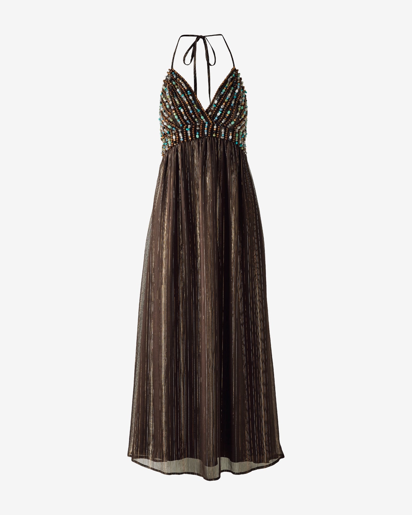 Beaded Halter Maxi Dress Safari Brown