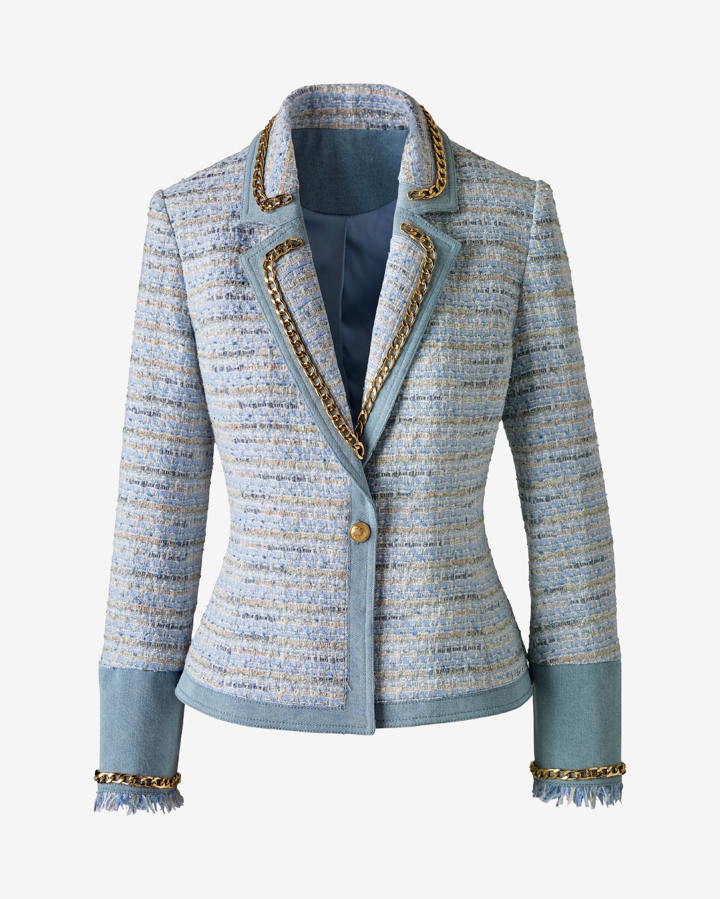 Denim Trim Tweed Blazer Blue Multi
