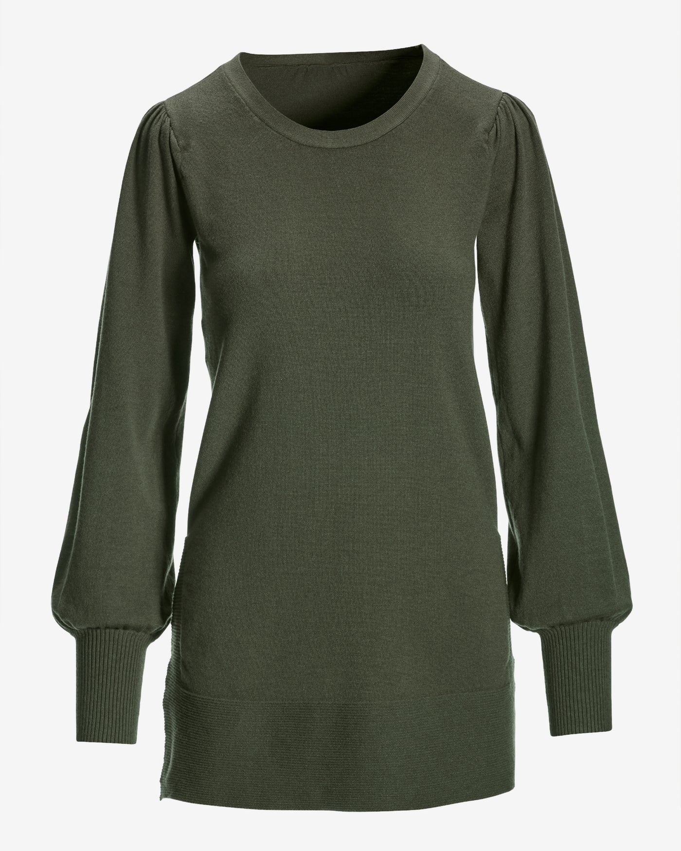 Lightweight Puff Sleeve Tunic Sweater Olive Night