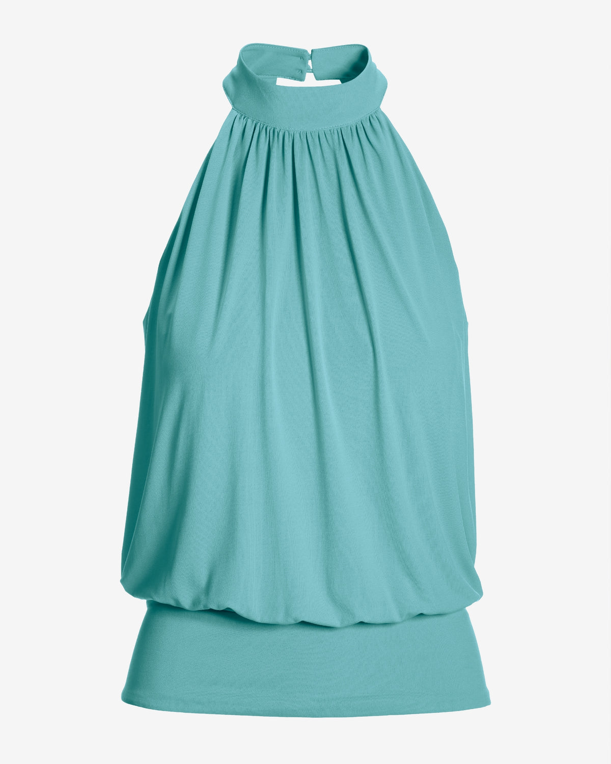 Halter Banded-Bottom Mock-Neck Knit Top Blue Topaz