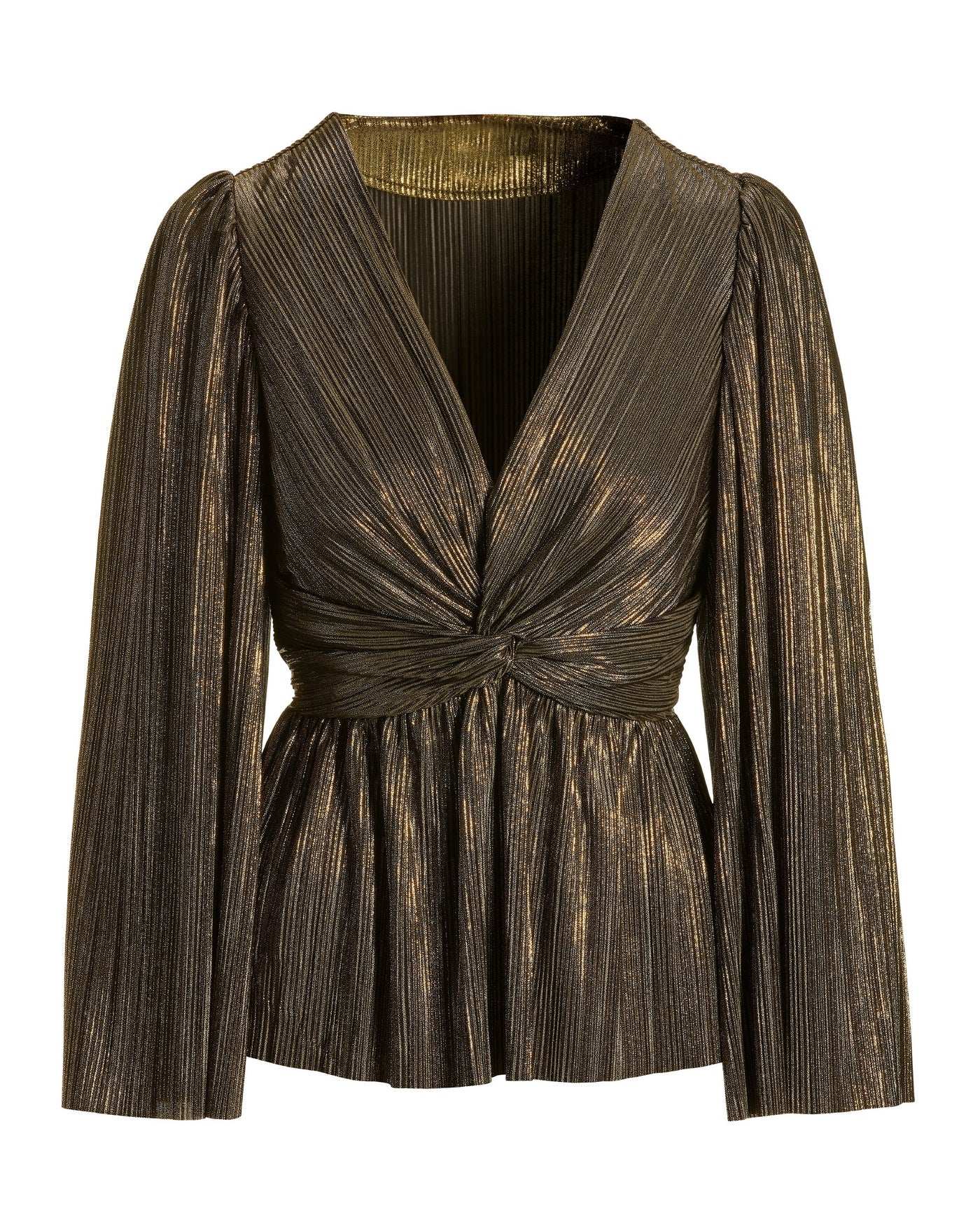 Pleated Knot Flare Sleeve Top Black/Gold