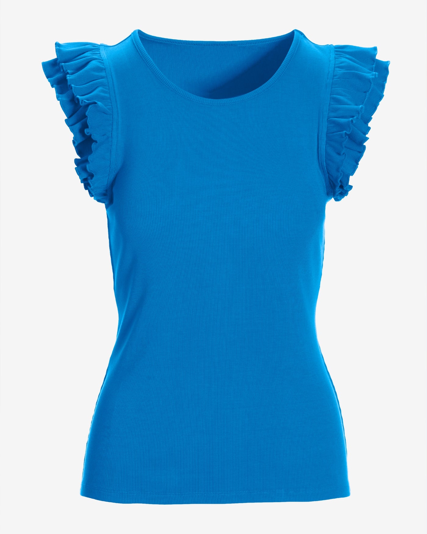 So Essential Rib Ruffle Shoulder Tank Indigo Bunting