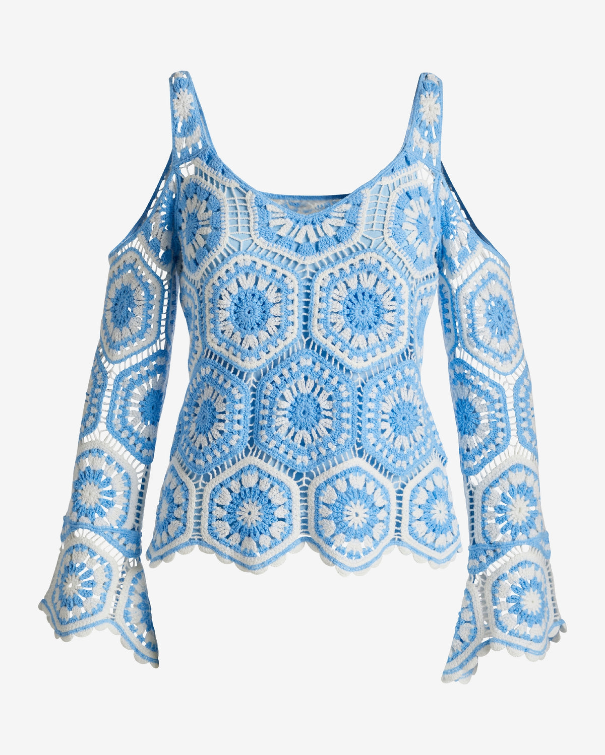 Cold Shoulder Crochet Sweater Blue Multi