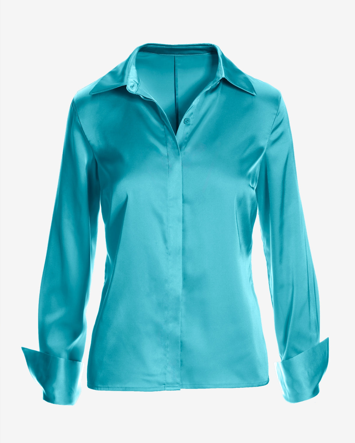 Sophia Button-Up Charmeuse Blouse Scuba Blue