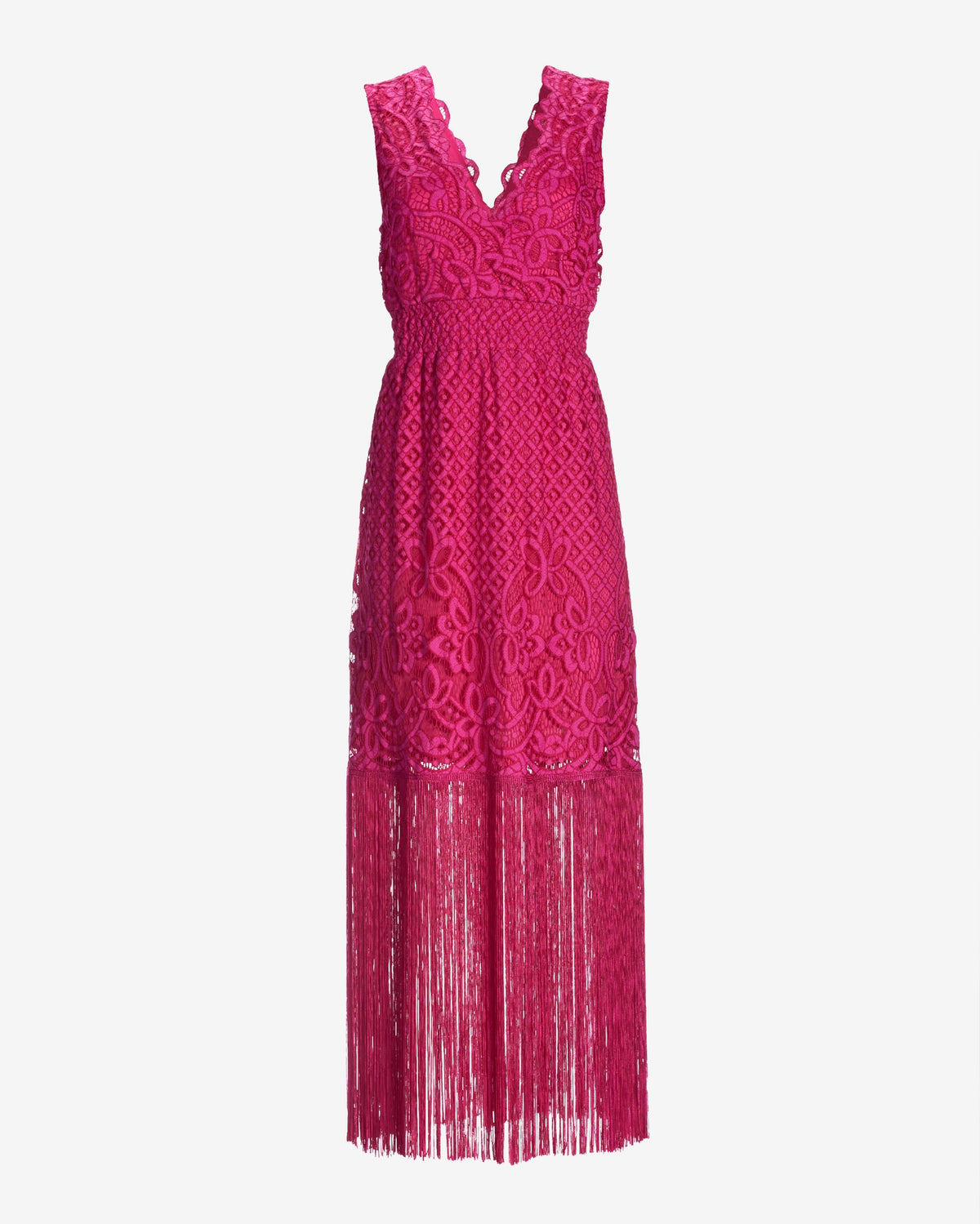 Lace V Neck Fringe Dress Very Berry
