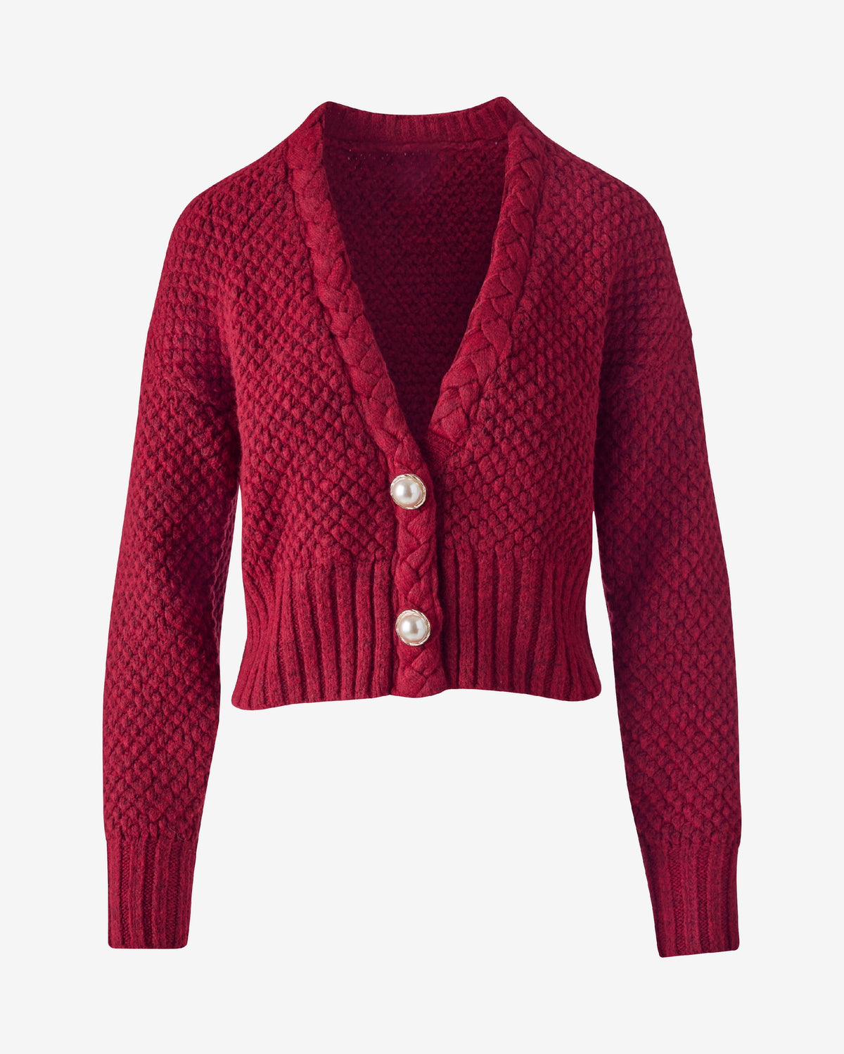 Textured Braid Detail Cardigan Americana Red