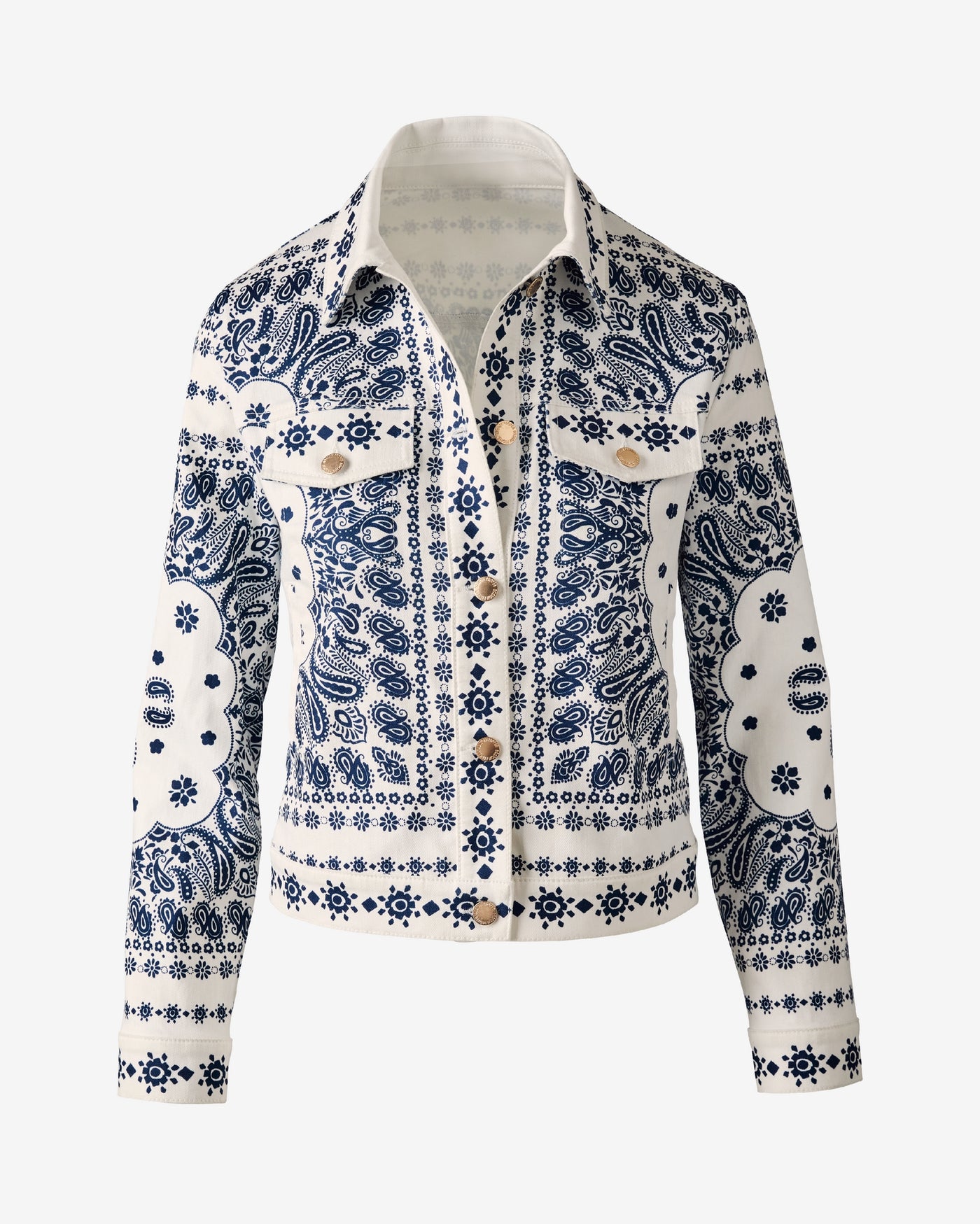 Placed Printed Denim Jacket Bolero Bandana