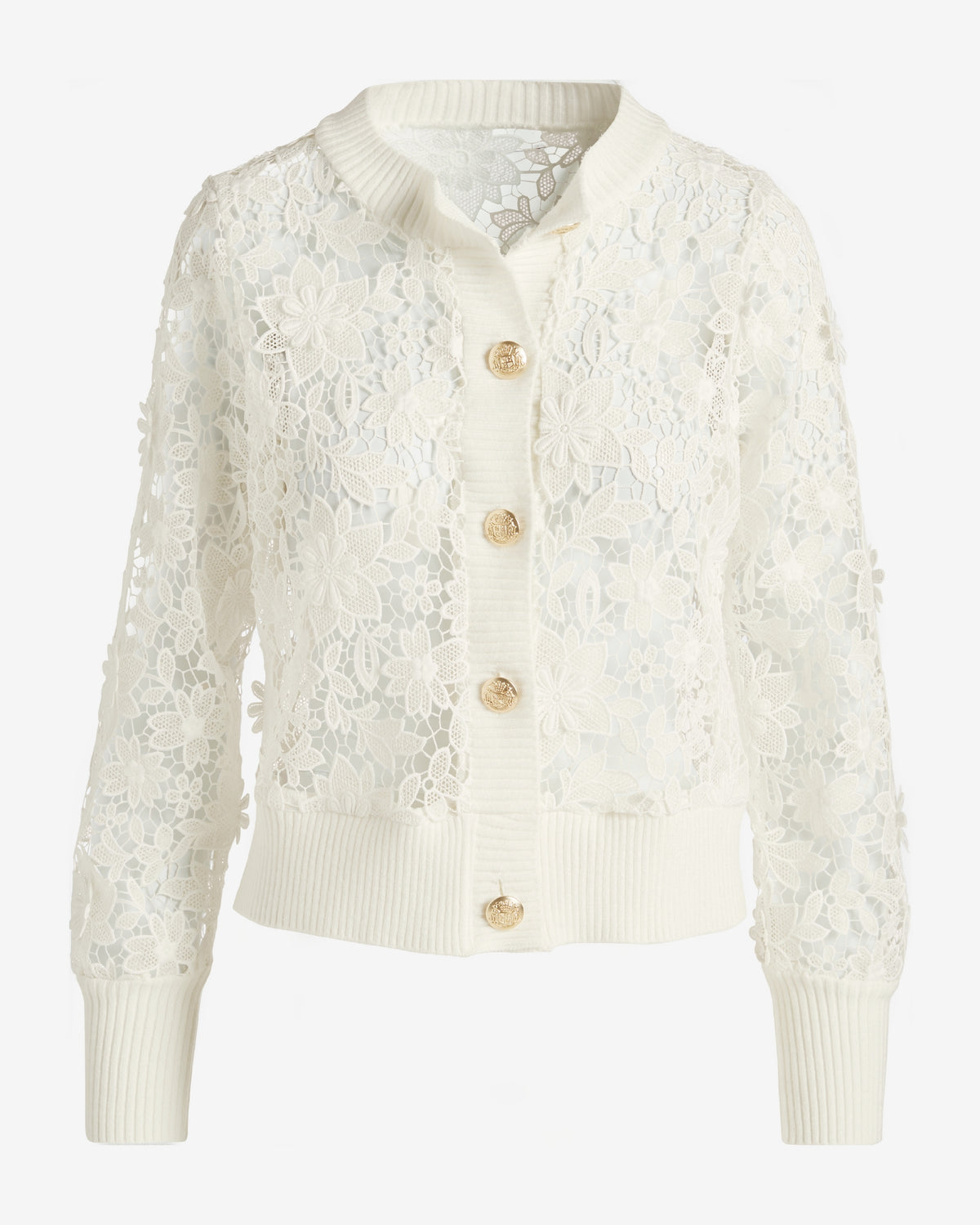 Button Front Lace Sweater Cardigan Off White