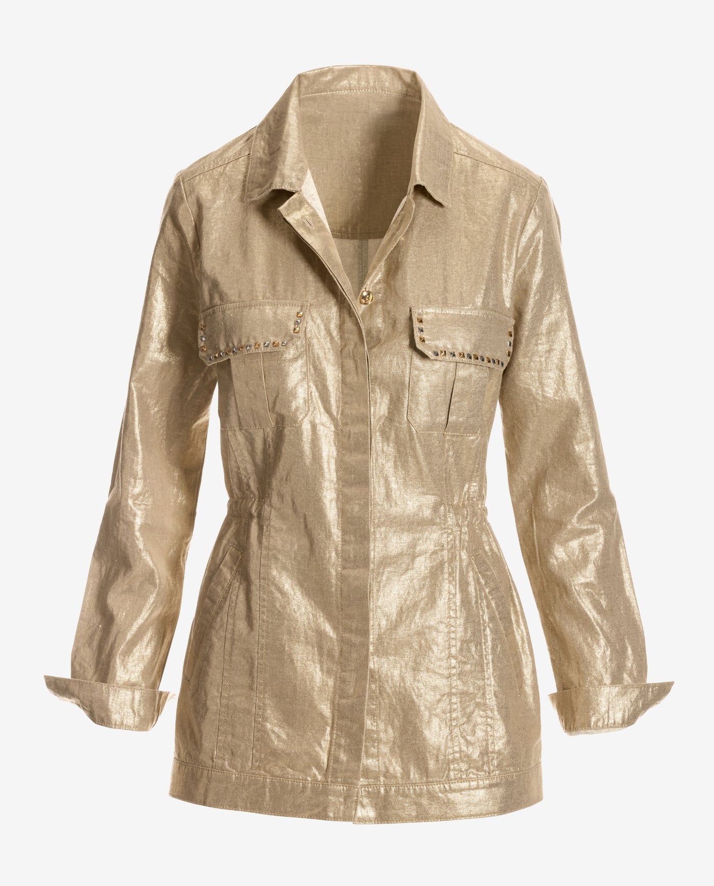 Metallic Brushed Linen Utility Jacket Gold