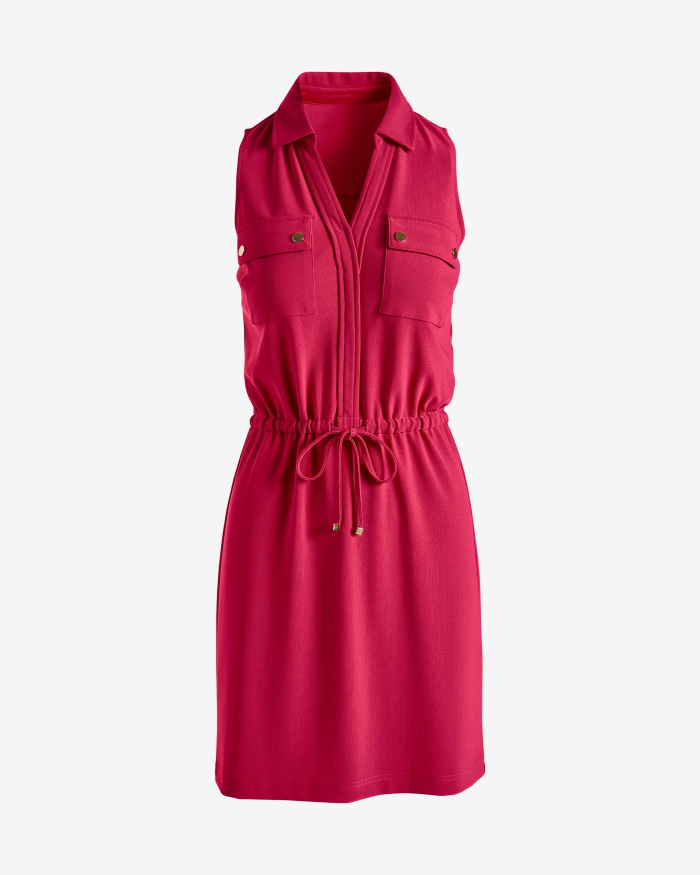 Beyond Travel Chic Drawstring Utility Dress Cerise